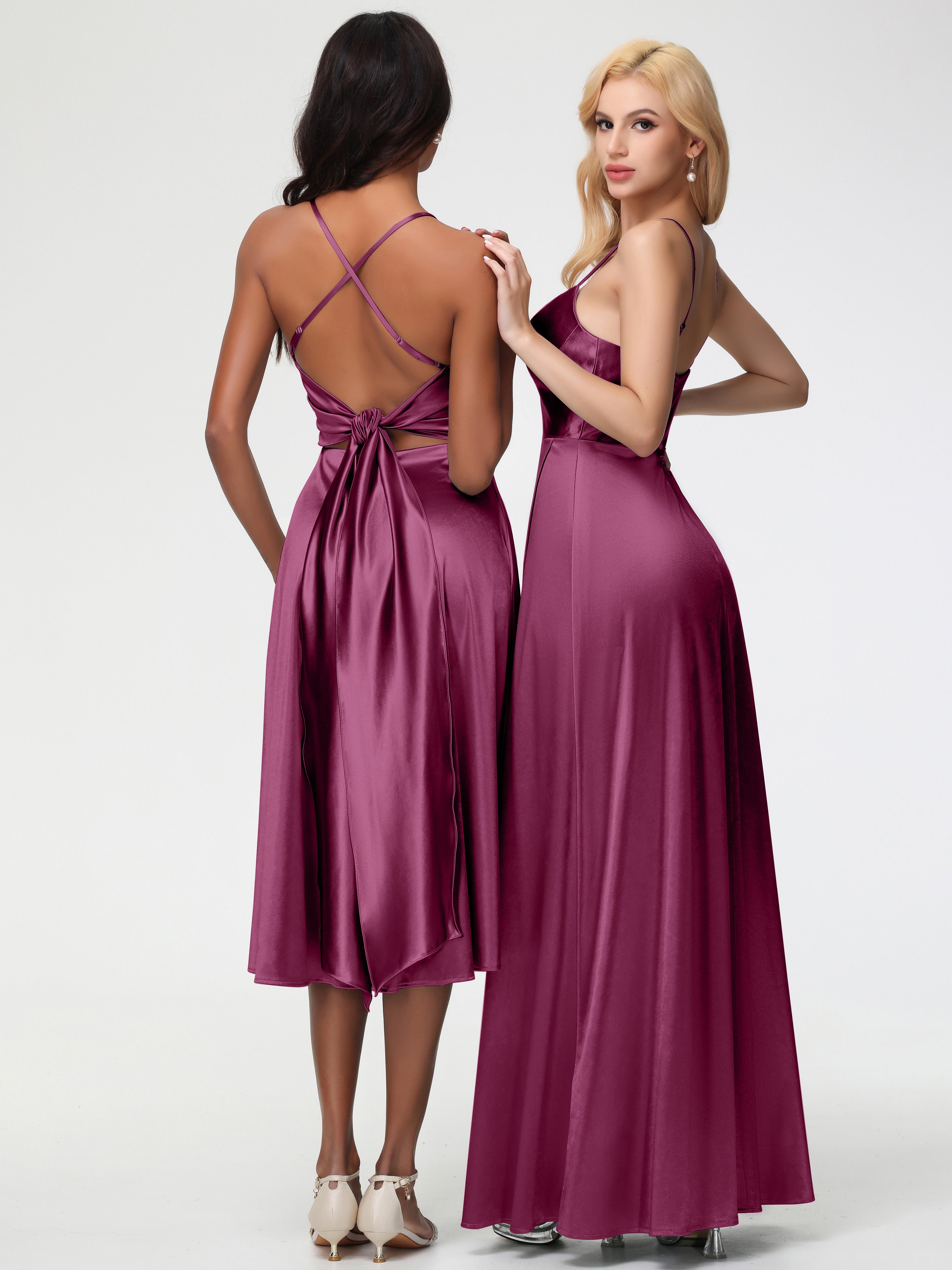 Robes De Demoiselle D'Honneur Mure Bretelles Spaghetti Satin Extensible Robe Demoiselle D Honneur Asymétrique