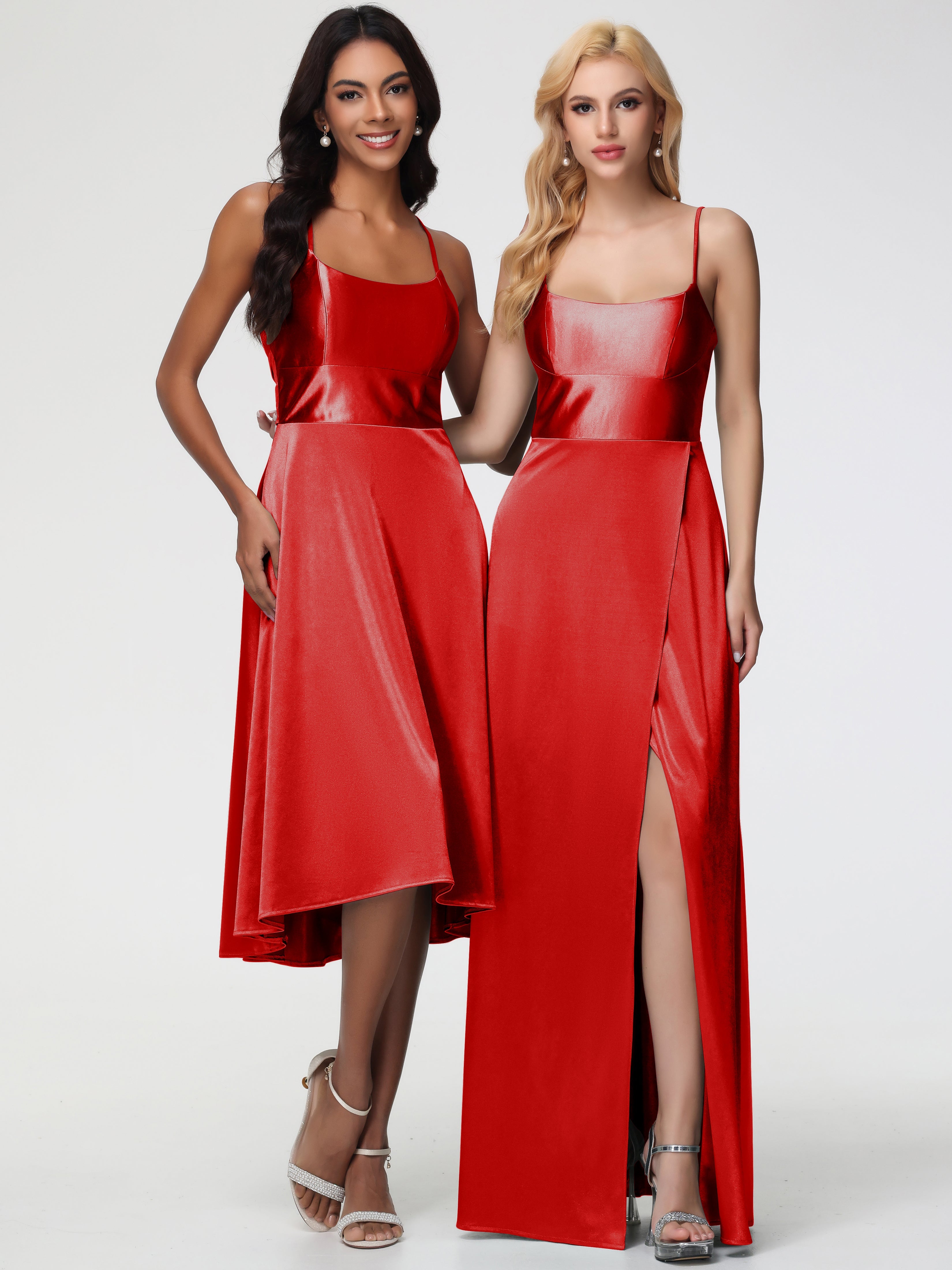 Robe Demoiselle D Honneur Rouge Bretelles Spaghetti Satin Extensible Robe Demoiselle D Honneur Asymétrique