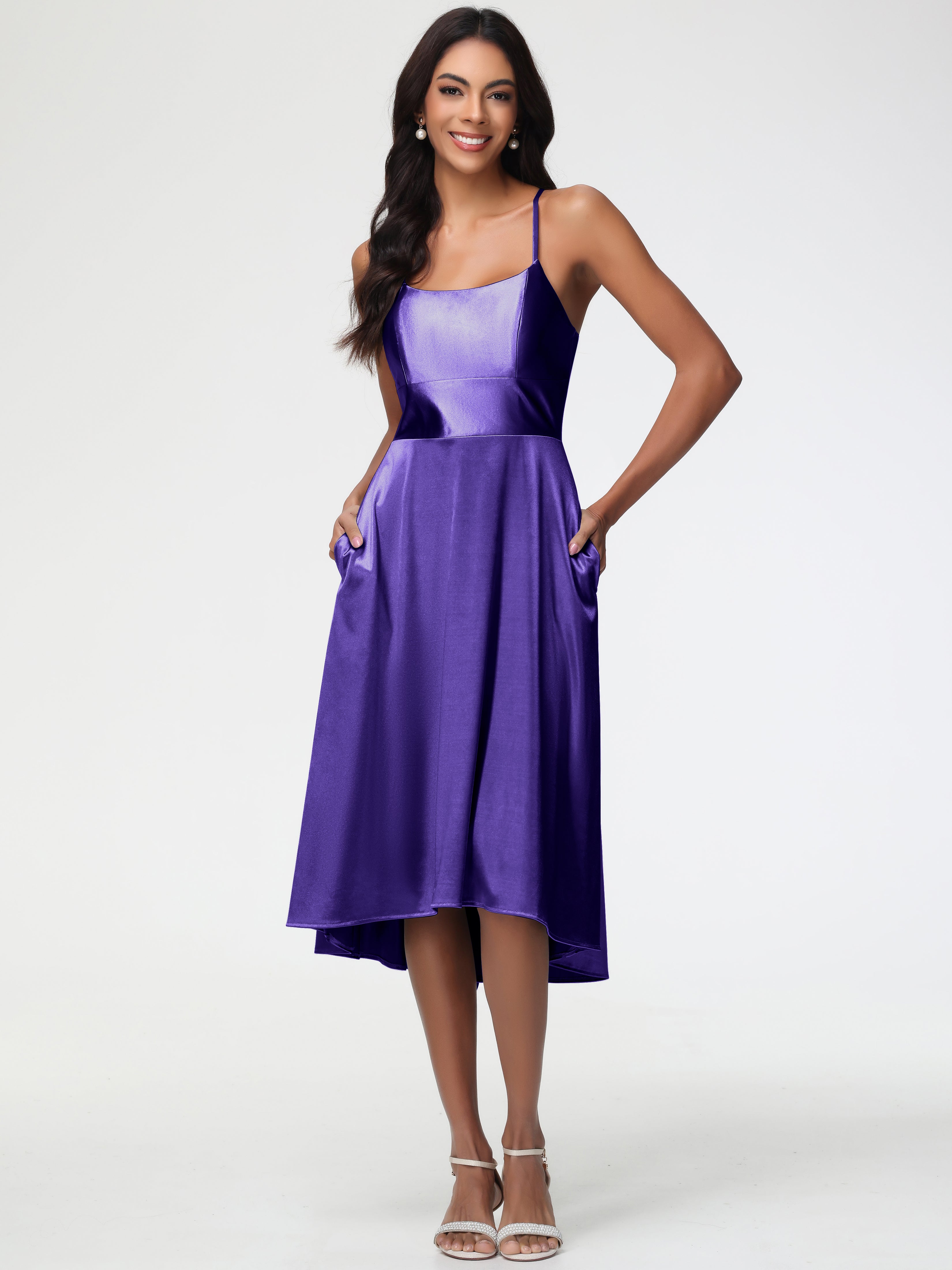 Robes De Demoiselle D'Honneur Régence Bretelles Spaghetti Satin Extensible Robe Demoiselle D Honneur Asymétrique