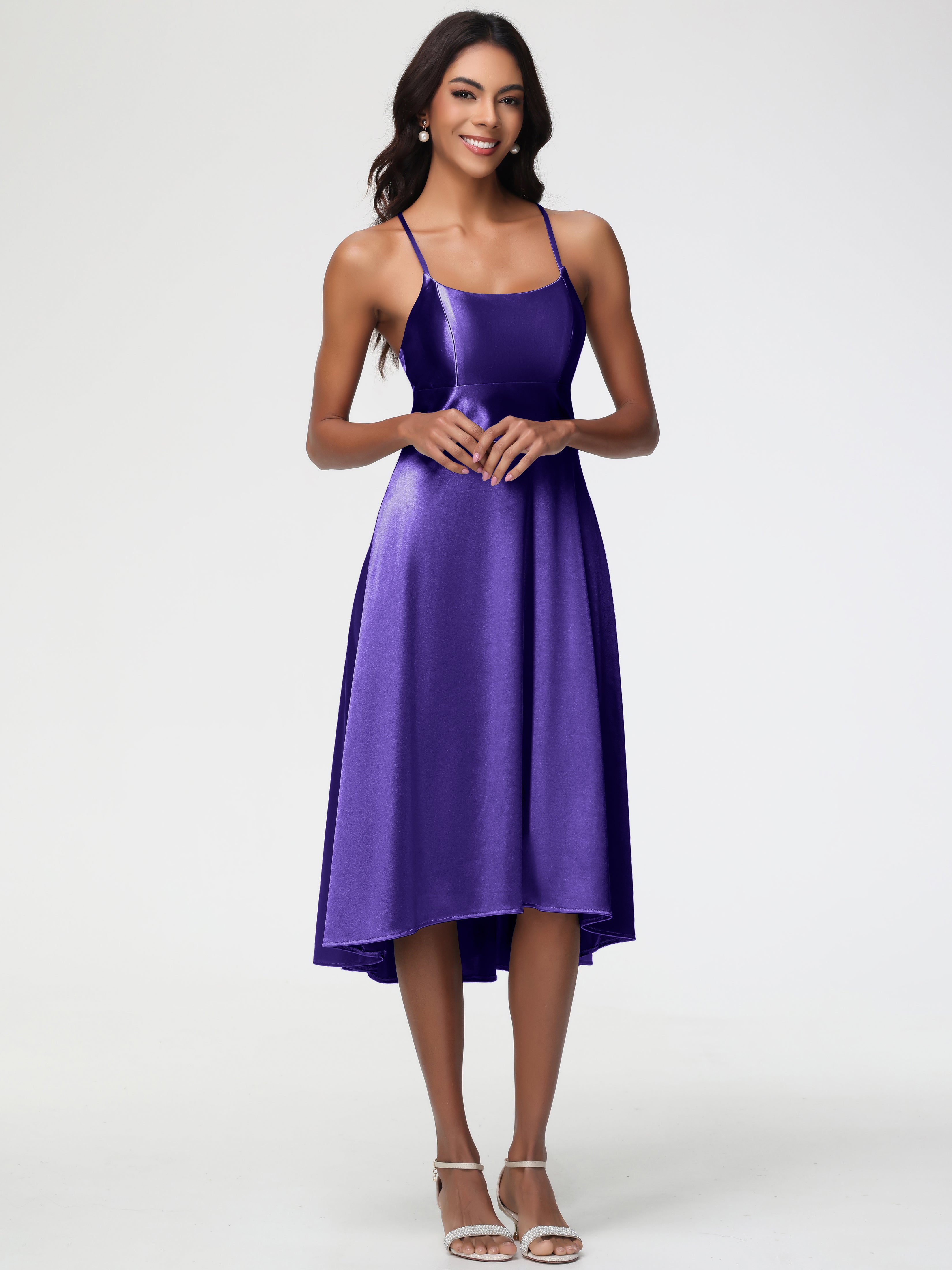 Robes De Demoiselle D'Honneur Régence Bretelles Spaghetti Satin Extensible Robe Demoiselle D Honneur Asymétrique