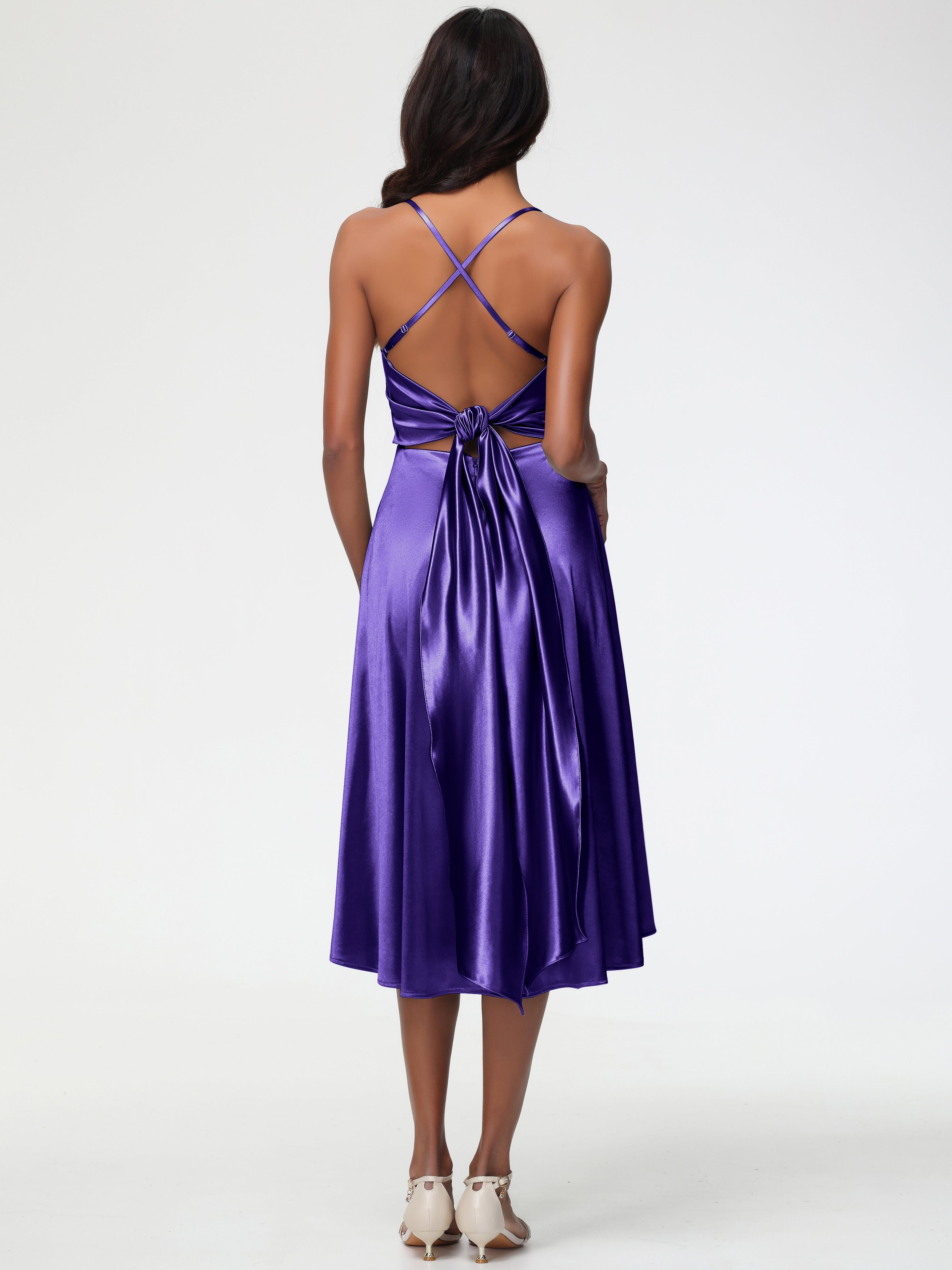 Robes De Demoiselle D'Honneur Régence Bretelles Spaghetti Satin Extensible Robe Demoiselle D Honneur Asymétrique