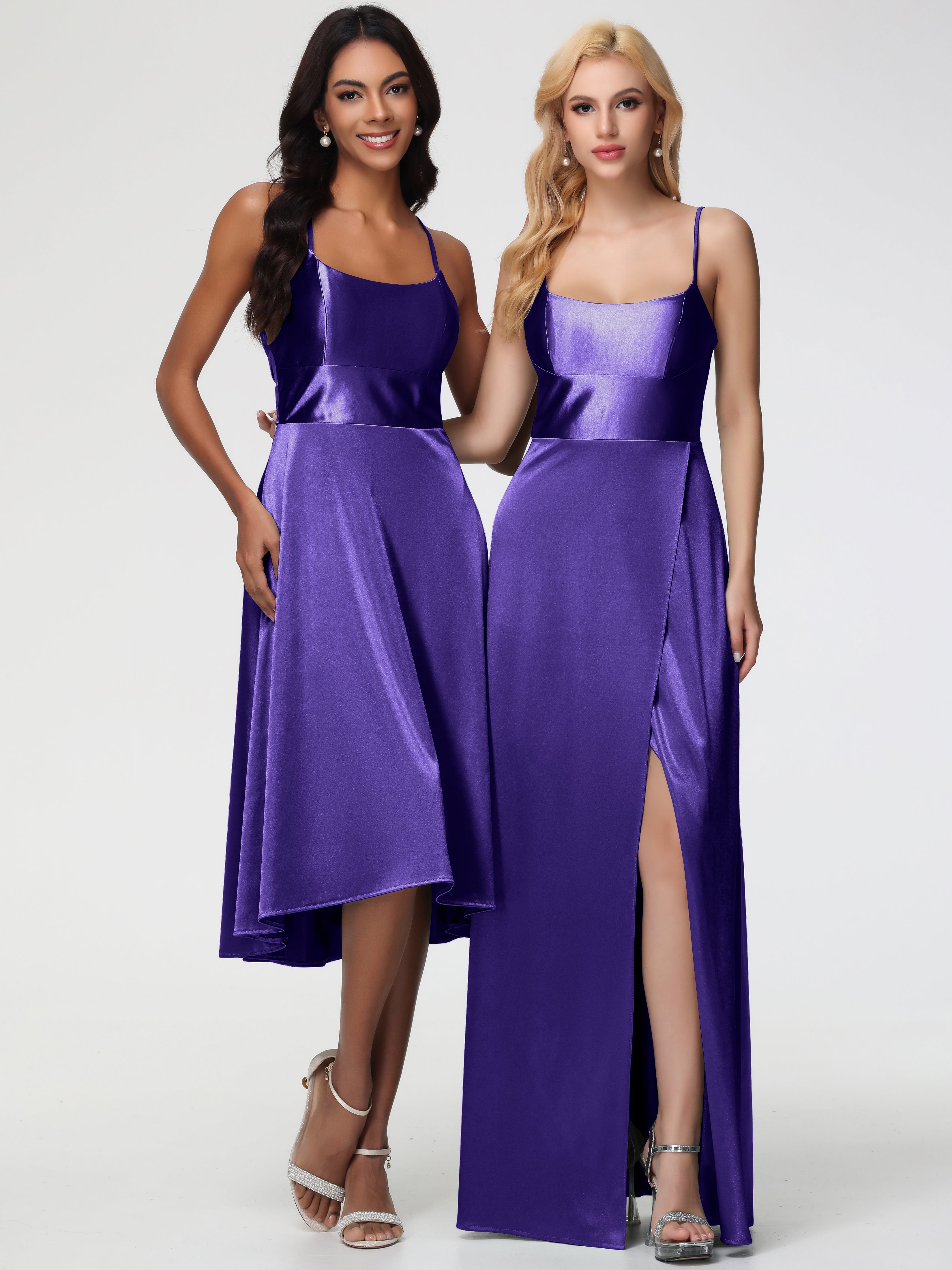 Robes De Demoiselle D'Honneur Régence Bretelles Spaghetti Satin Extensible Robe Demoiselle D Honneur Asymétrique