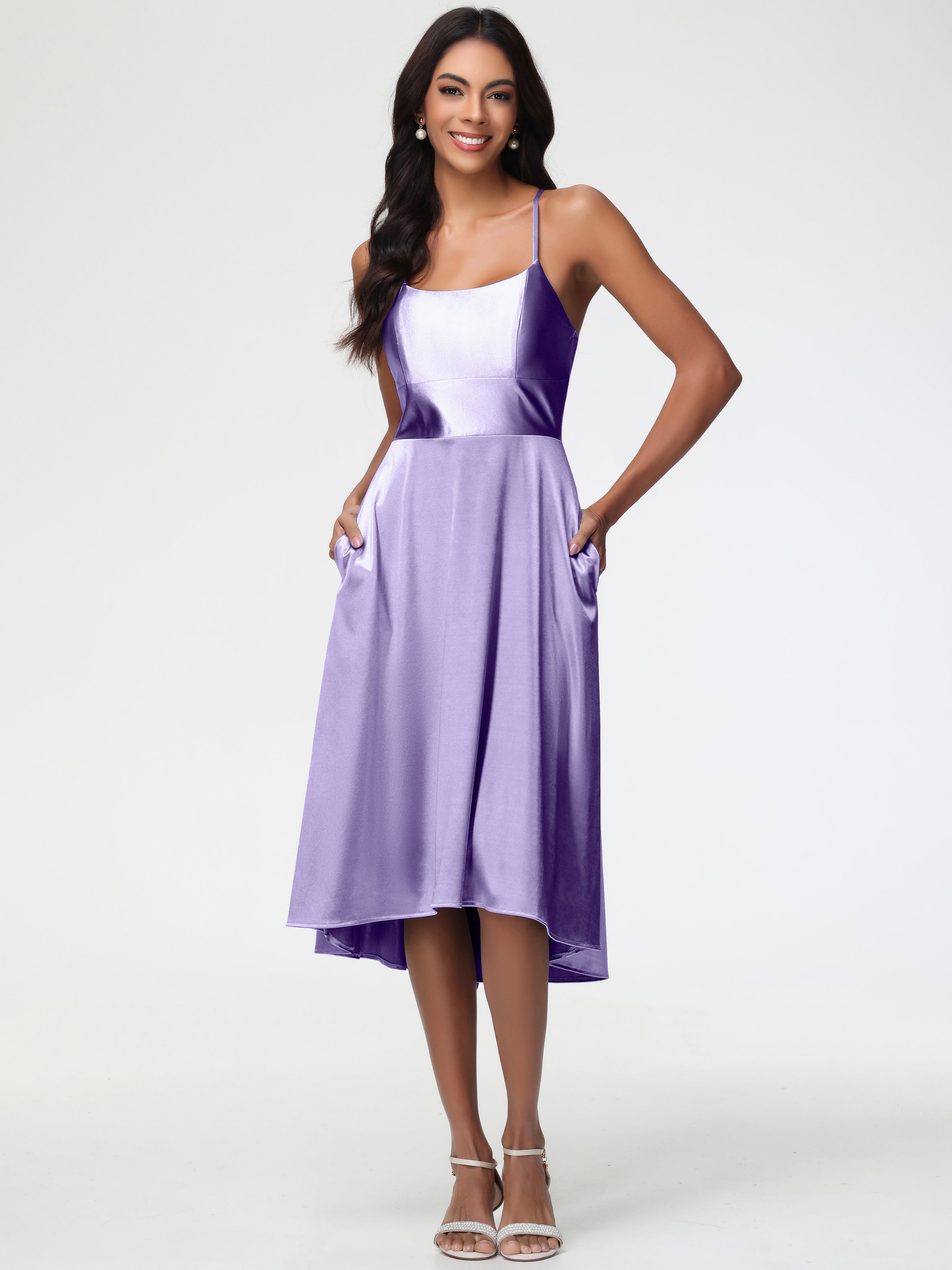 Robes De Demoiselle D'Honneur Tahiti Bretelles Spaghetti Satin Extensible Robe Demoiselle D Honneur Asymétrique