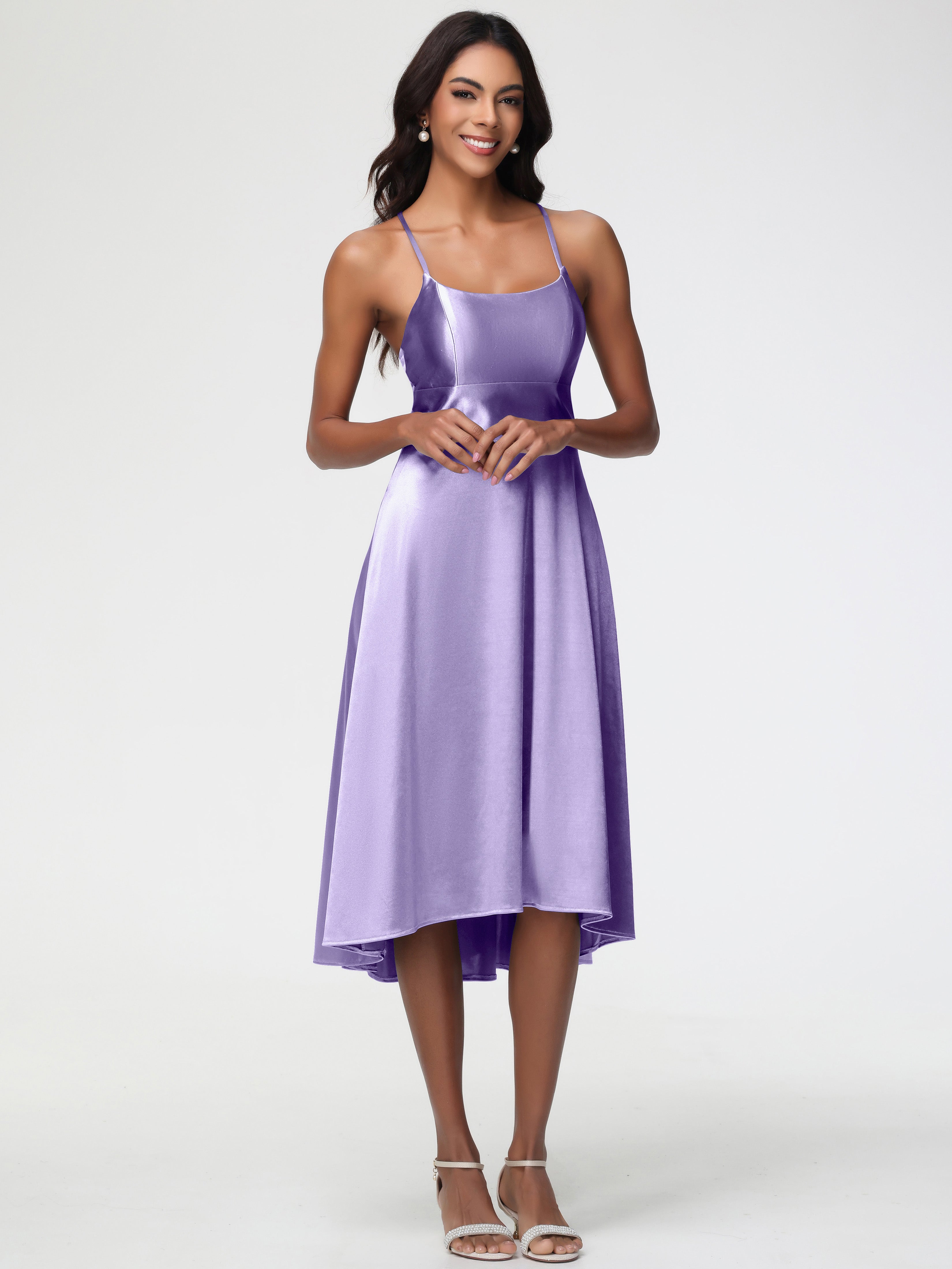 Robes De Demoiselle D'Honneur Tahiti Bretelles Spaghetti Satin Extensible Robe Demoiselle D Honneur Asymétrique