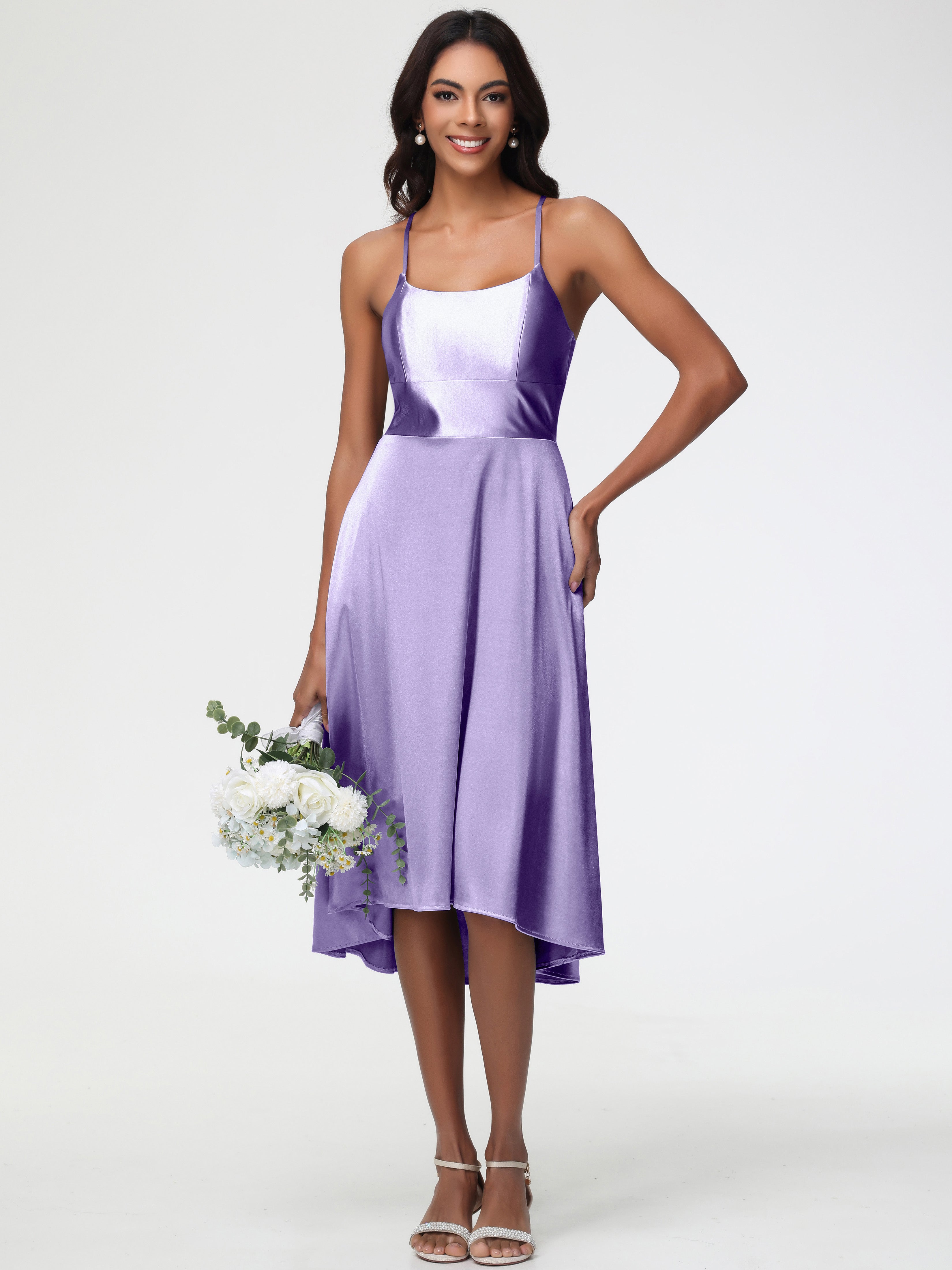 Robes De Demoiselle D'Honneur Tahiti Bretelles Spaghetti Satin Extensible Robe Demoiselle D Honneur Asymétrique