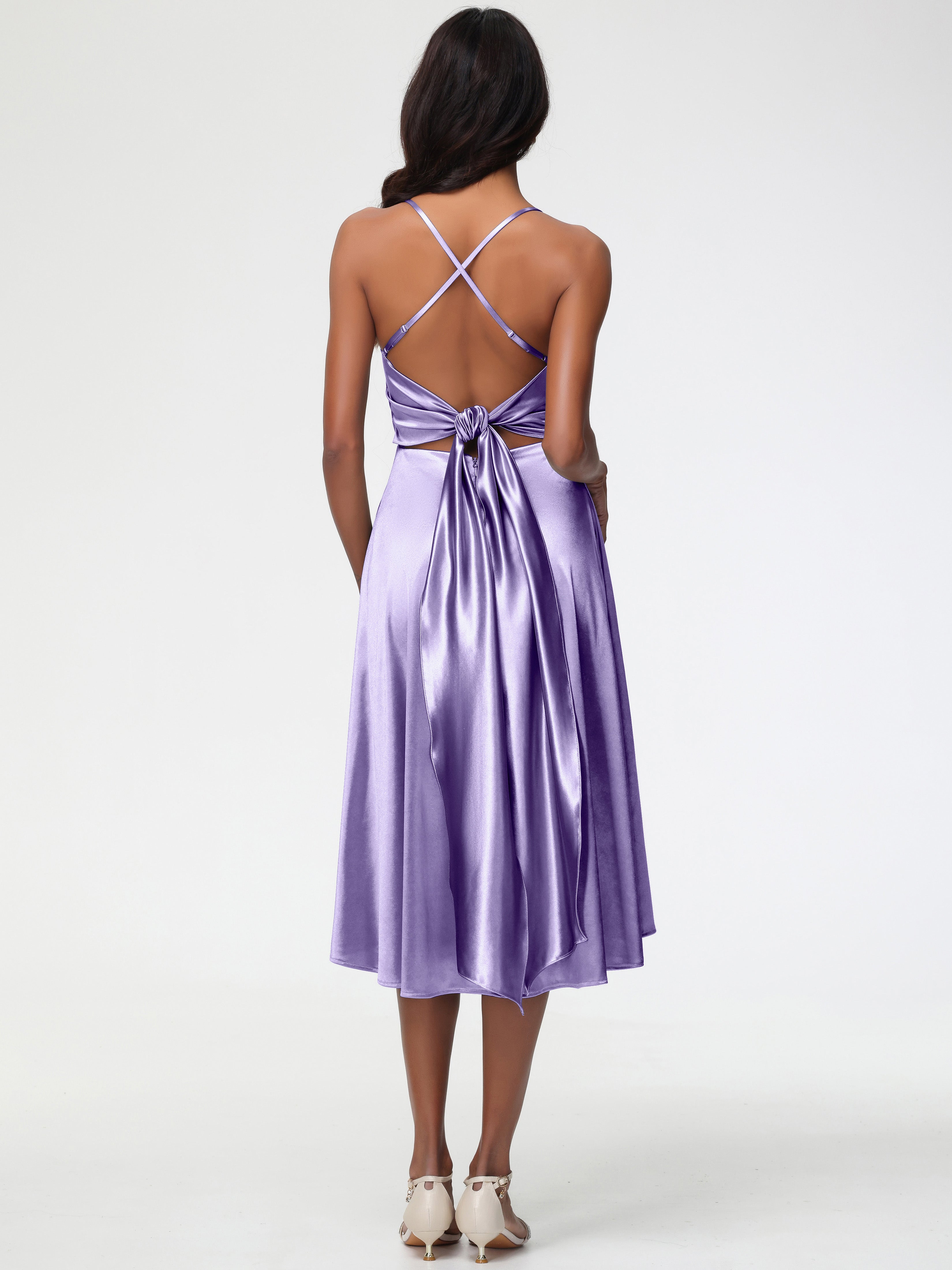 Robes De Demoiselle D'Honneur Tahiti Bretelles Spaghetti Satin Extensible Robe Demoiselle D Honneur Asymétrique