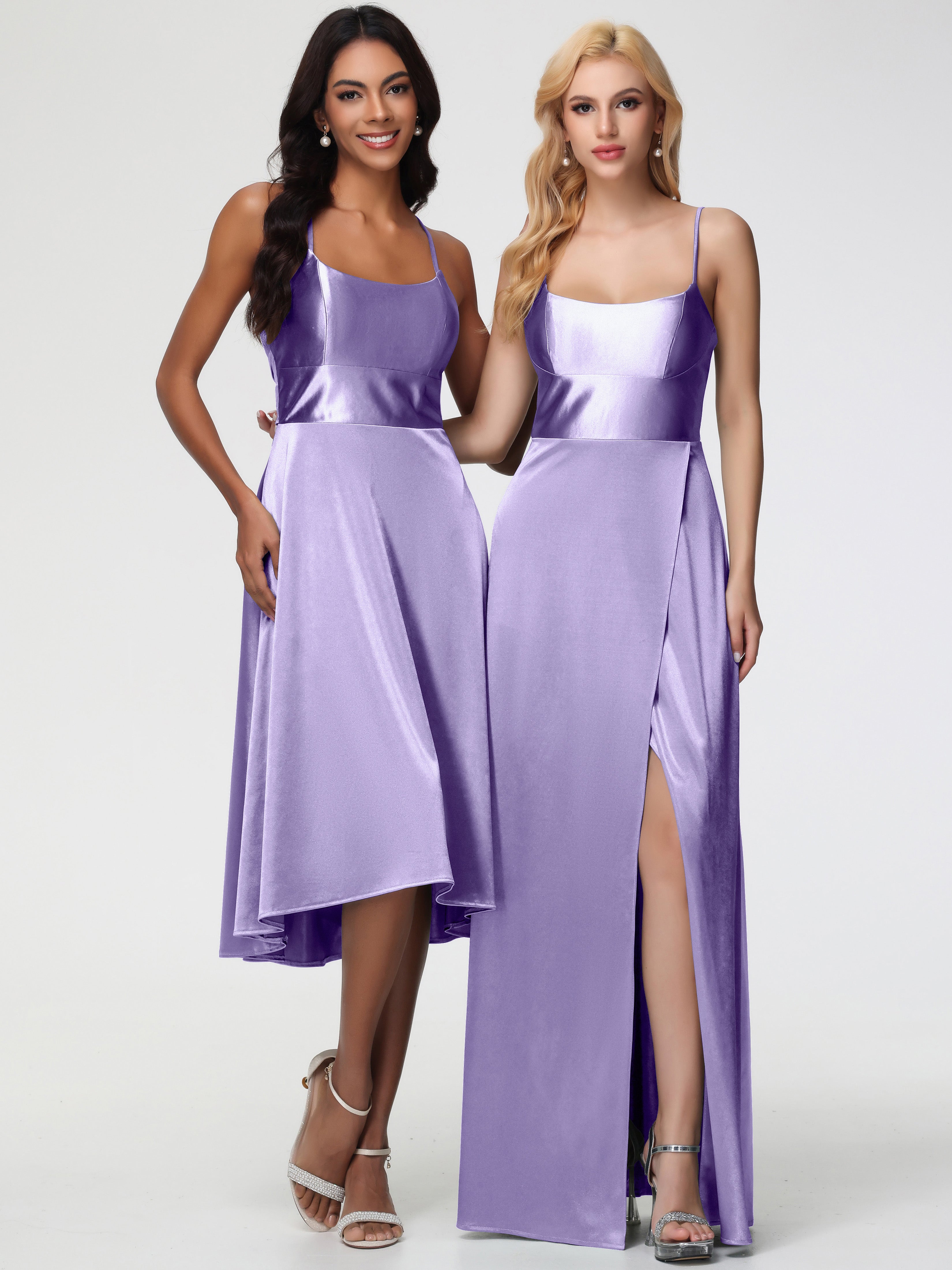 Robes De Demoiselle D'Honneur Tahiti Bretelles Spaghetti Satin Extensible Robe Demoiselle D Honneur Asymétrique