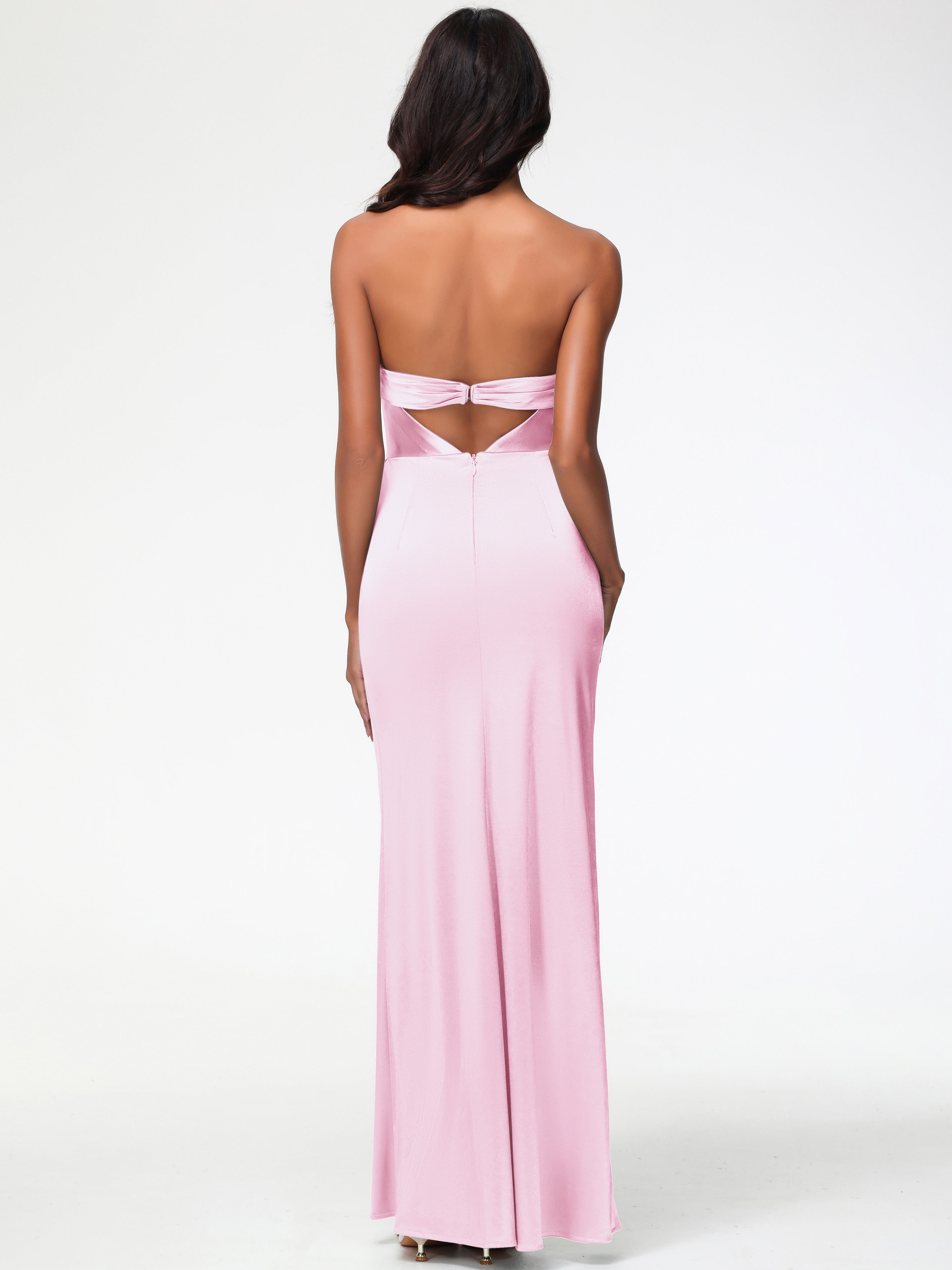 Robe Demoiselle Dhonneur Rose Pale Sans Bretelle Satin Extensible Robe De Demoiselle D'Honneur Longue Plissée