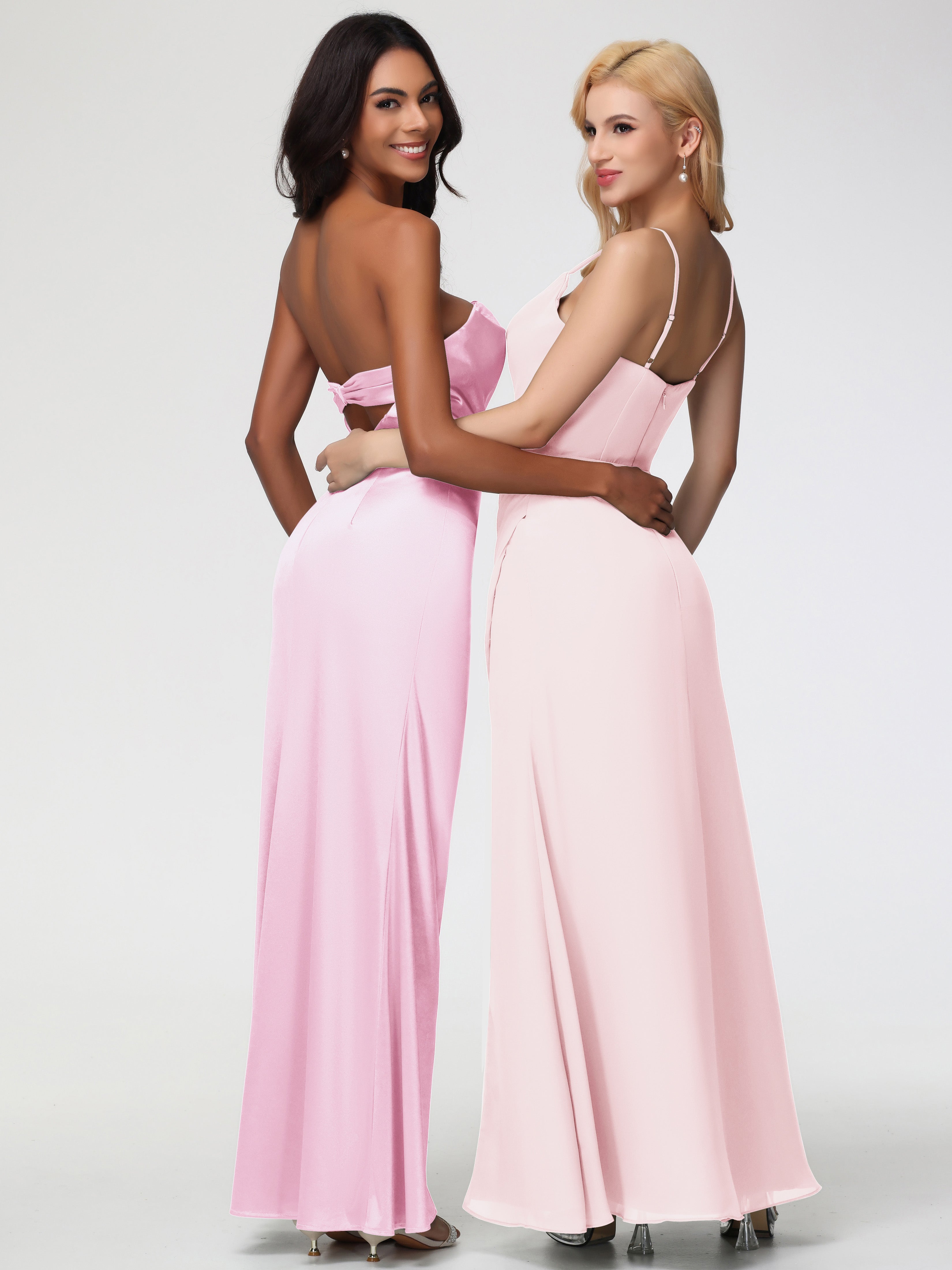 Robe Demoiselle Dhonneur Rose Pale Sans Bretelle Satin Extensible Robe De Demoiselle D'Honneur Longue Plissée