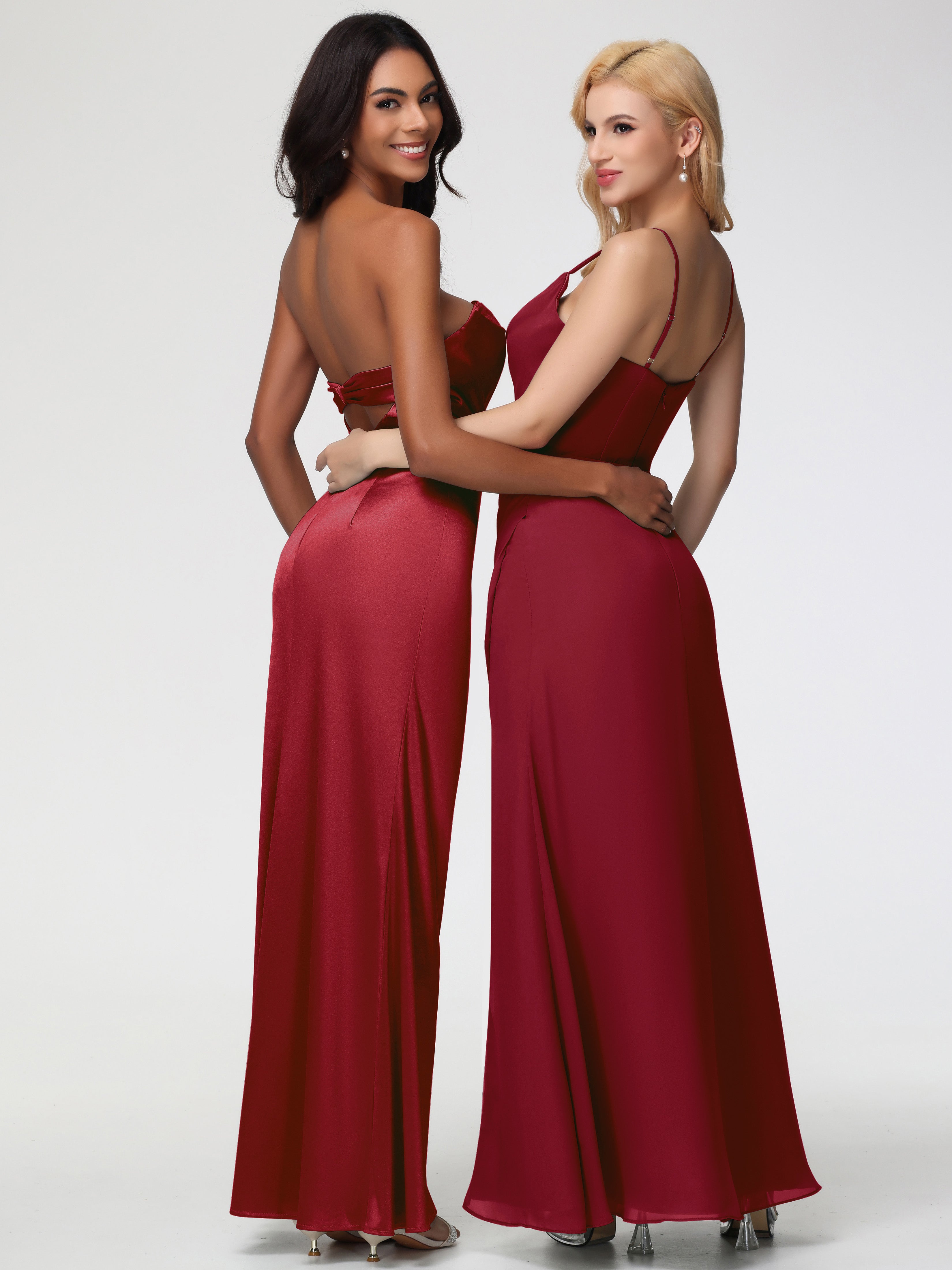 Robe Demoiselle D Honneur Rouge Bordeaux Sans Bretelle Satin Extensible Robe De Demoiselle D'Honneur Longue Plissée