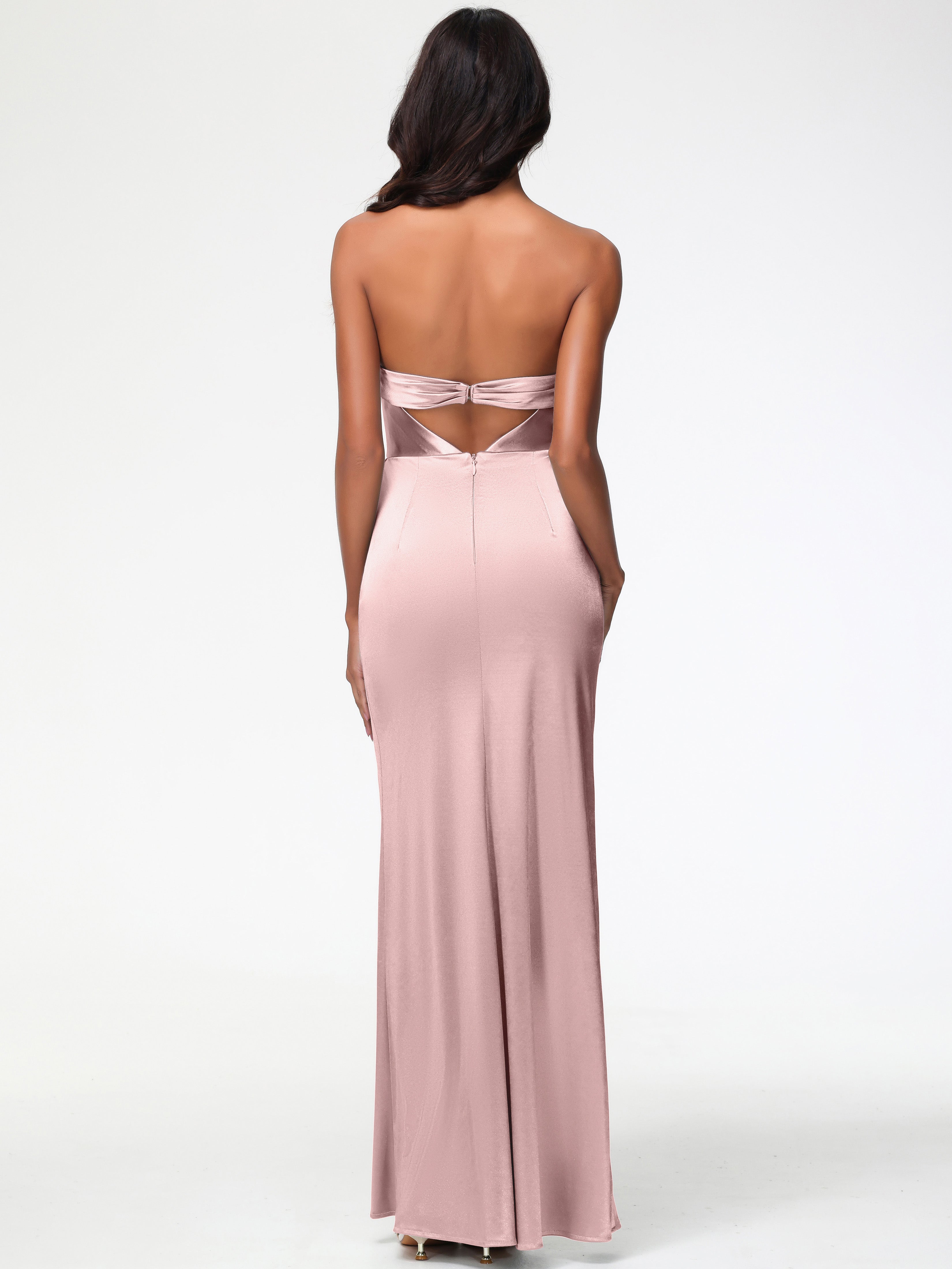 Robe Demoiselle D Honneur Rose Poudrée Sans Bretelle Satin Extensible Robe De Demoiselle D'Honneur Longue Plissée