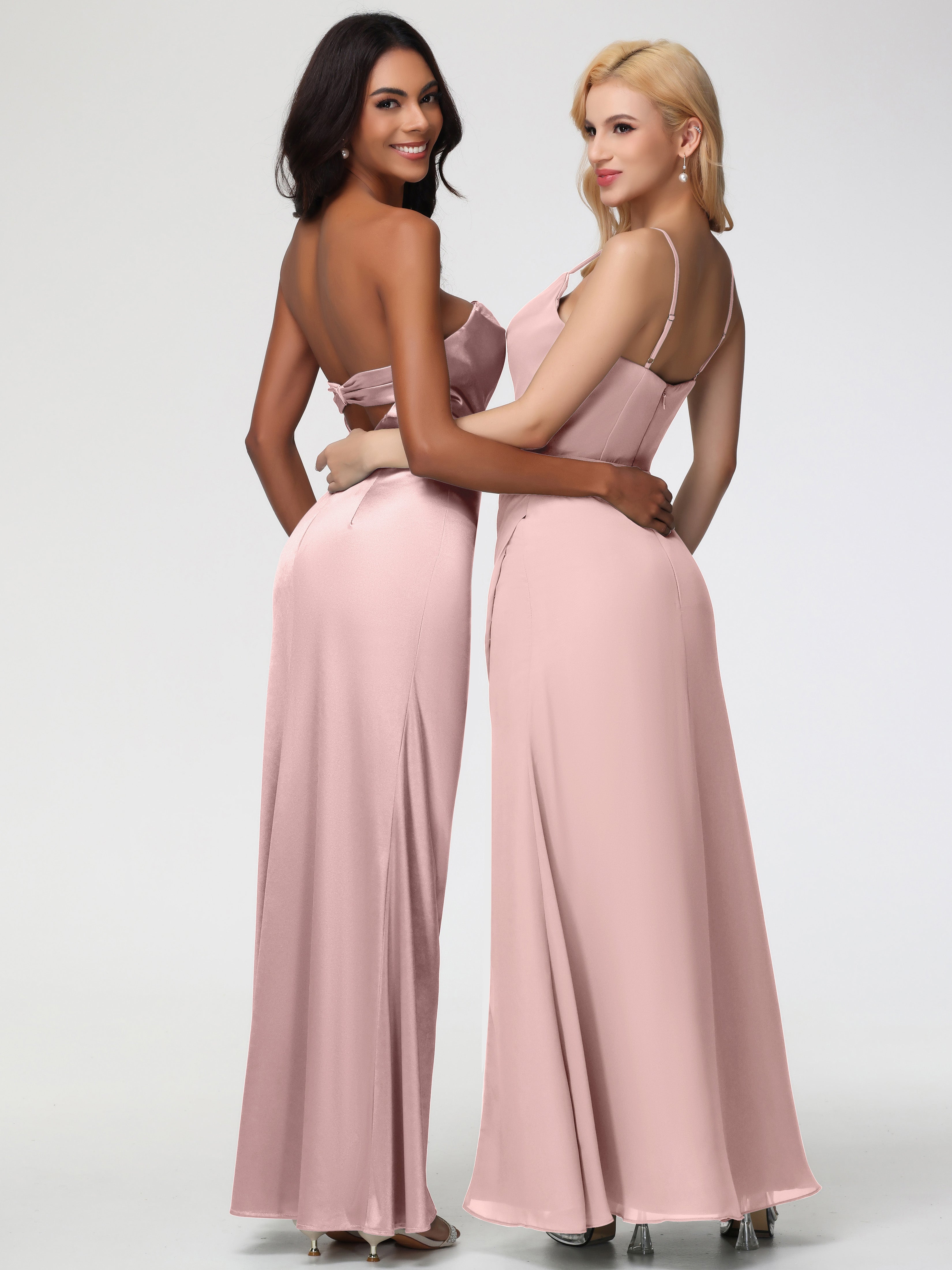 Robe Demoiselle D Honneur Rose Poudrée Sans Bretelle Satin Extensible Robe De Demoiselle D'Honneur Longue Plissée