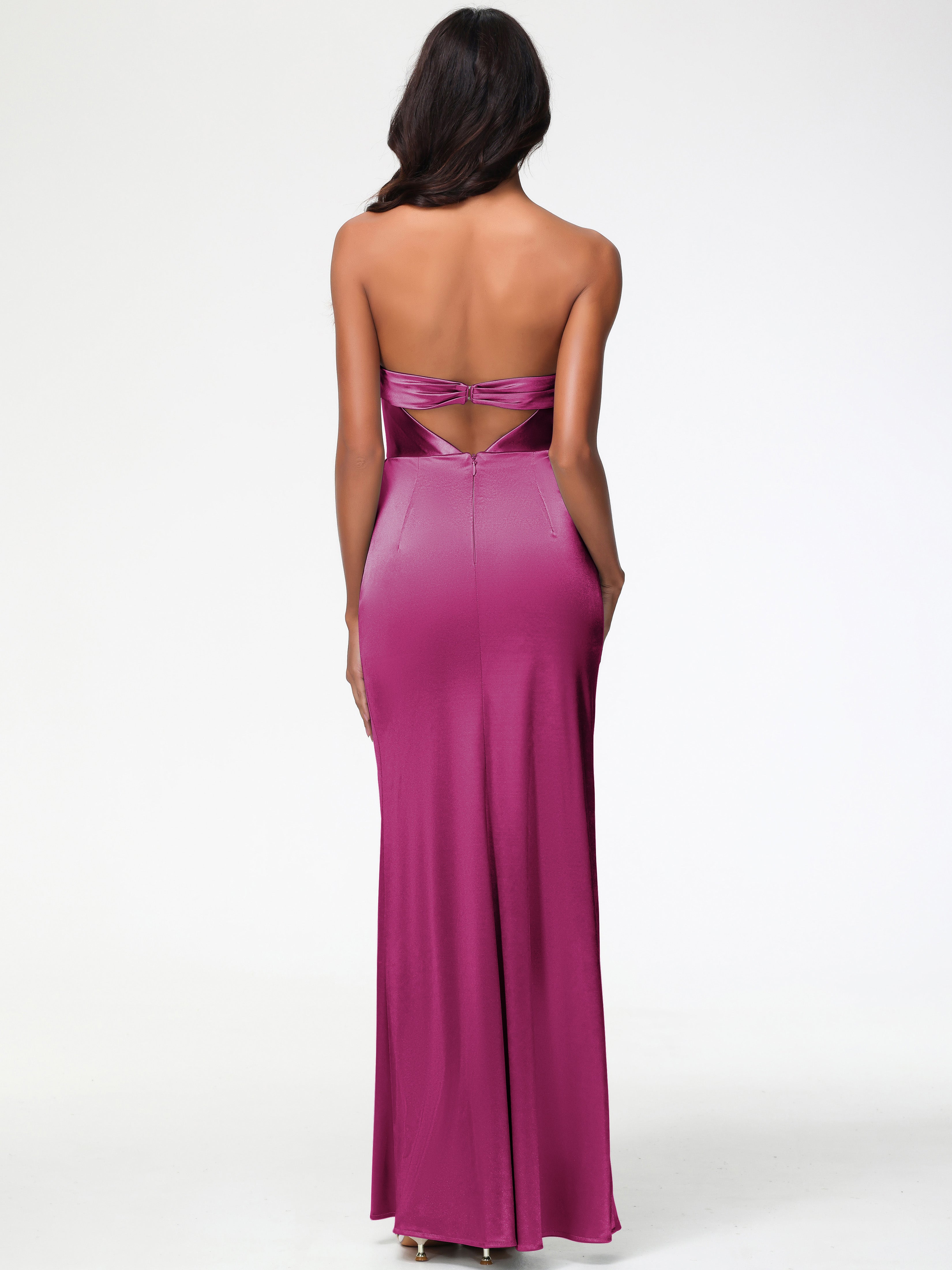 Robe Rose Fuchsia Demoiselle D Honneur Sans Bretelle Satin Extensible Robe De Demoiselle D'Honneur Longue Plissée