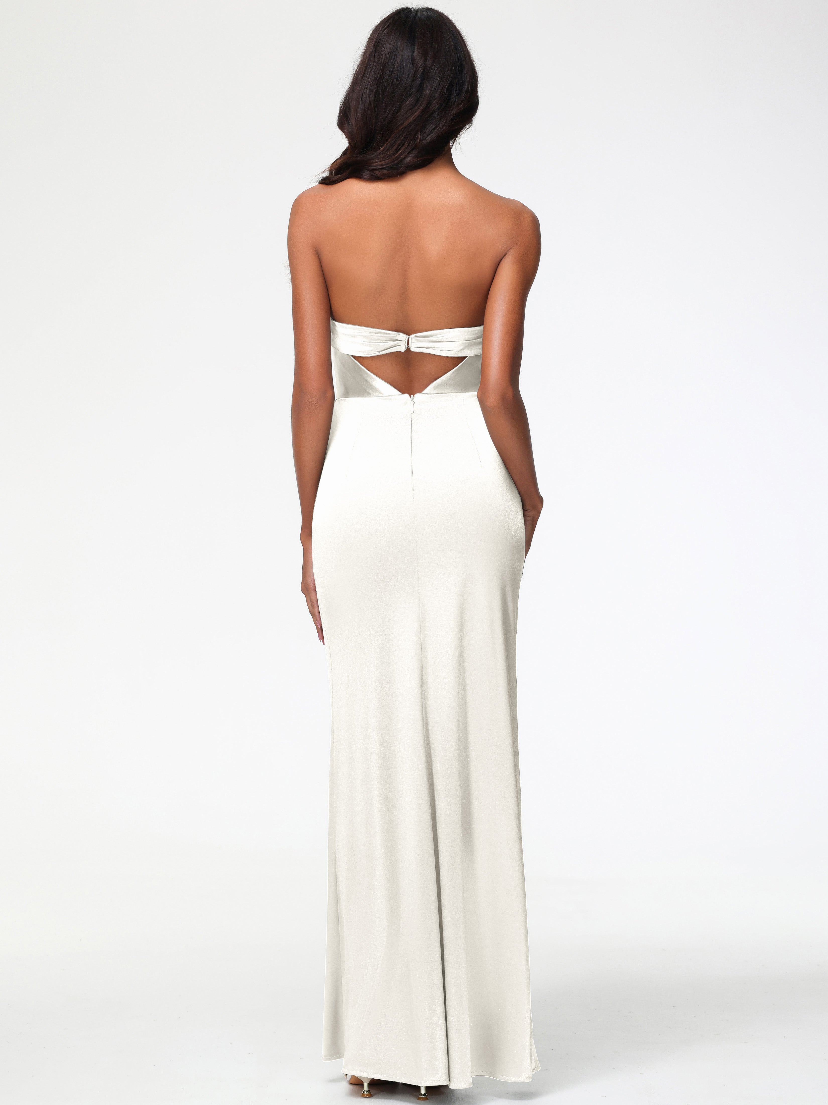 Robe Demoiselle D Honneur Ivoire Sans Bretelle Satin Extensible Robe De Demoiselle D'Honneur Longue Plissée
