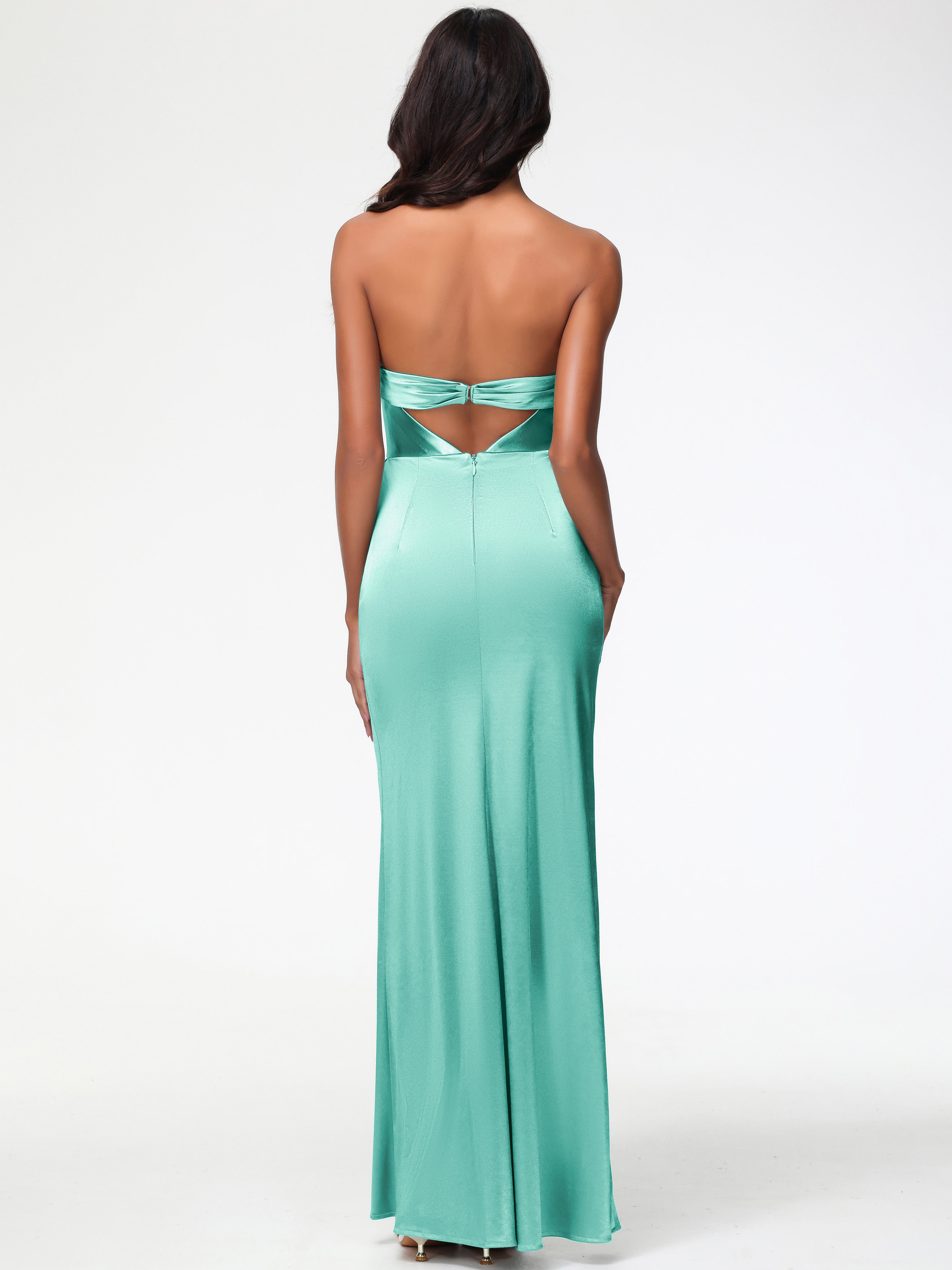 Robe Vert Menthe Demoiselle D Honneur Sans Bretelle Satin Extensible Robe De Demoiselle D'Honneur Longue Plissée