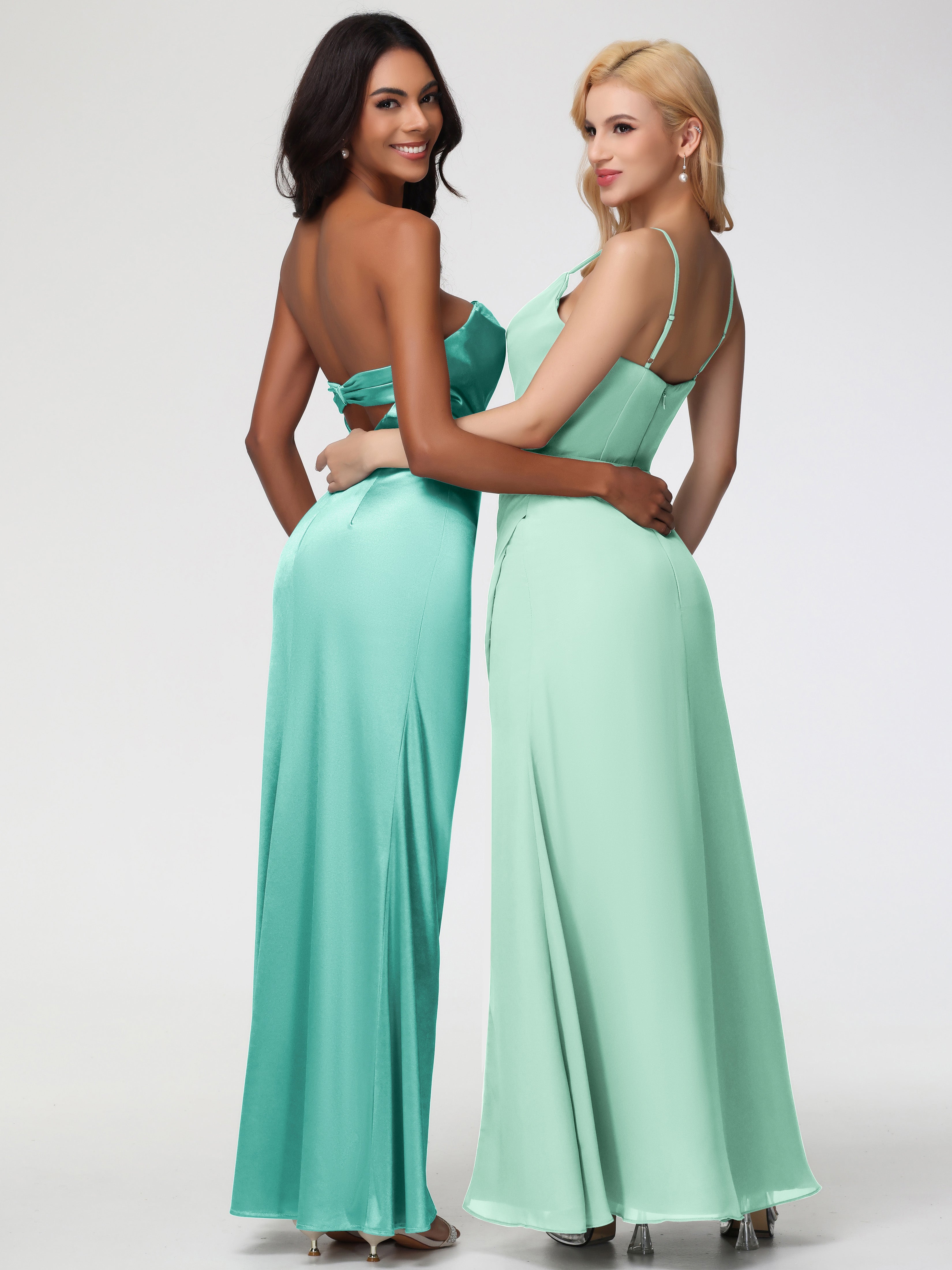 Robe Vert Menthe Demoiselle D Honneur Sans Bretelle Satin Extensible Robe De Demoiselle D'Honneur Longue Plissée
