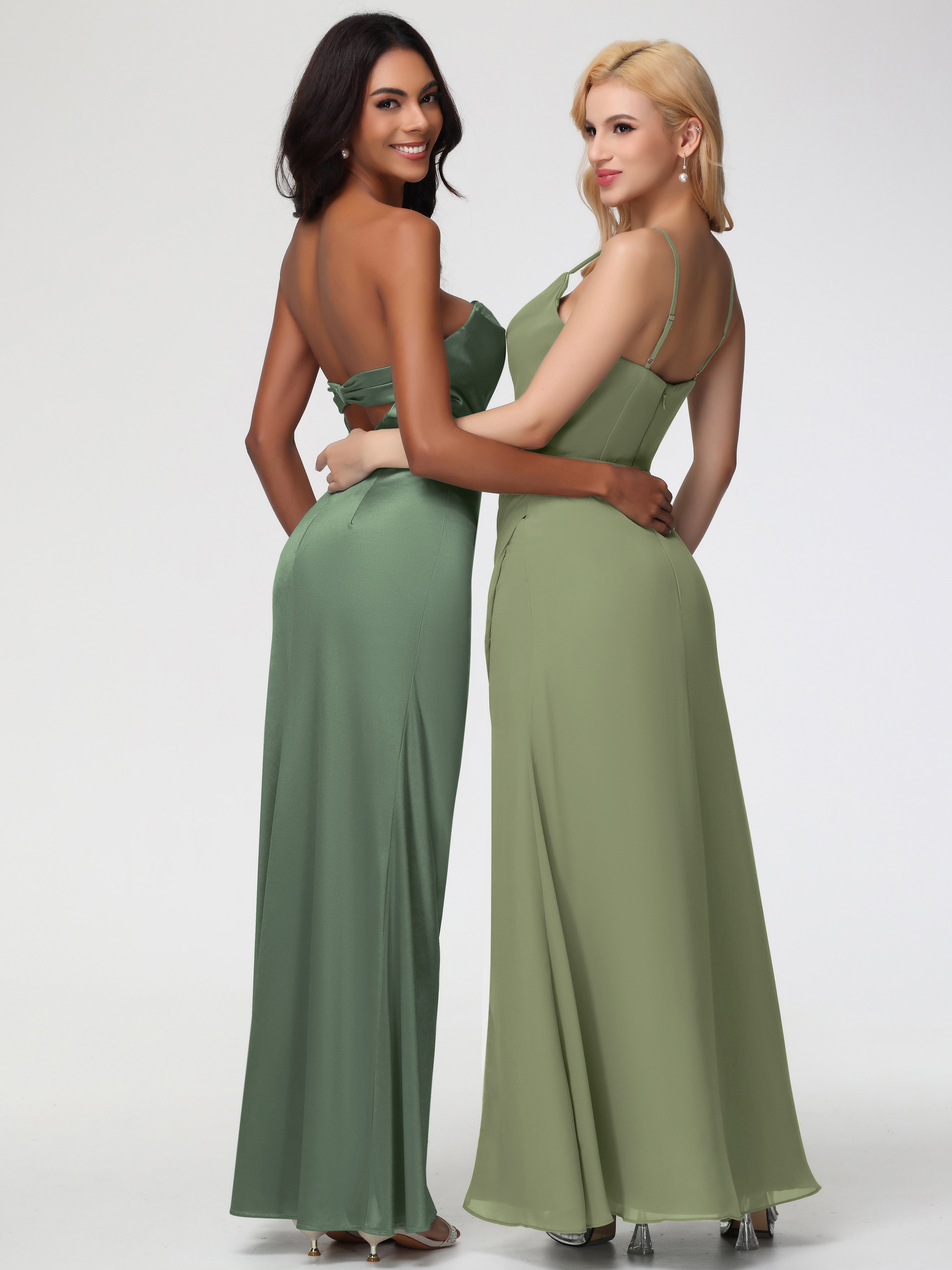 Robe De Demoiselle D Honneur Vert Olive Sans Bretelle Satin Extensible Robe De Demoiselle D'Honneur Longue Plissée