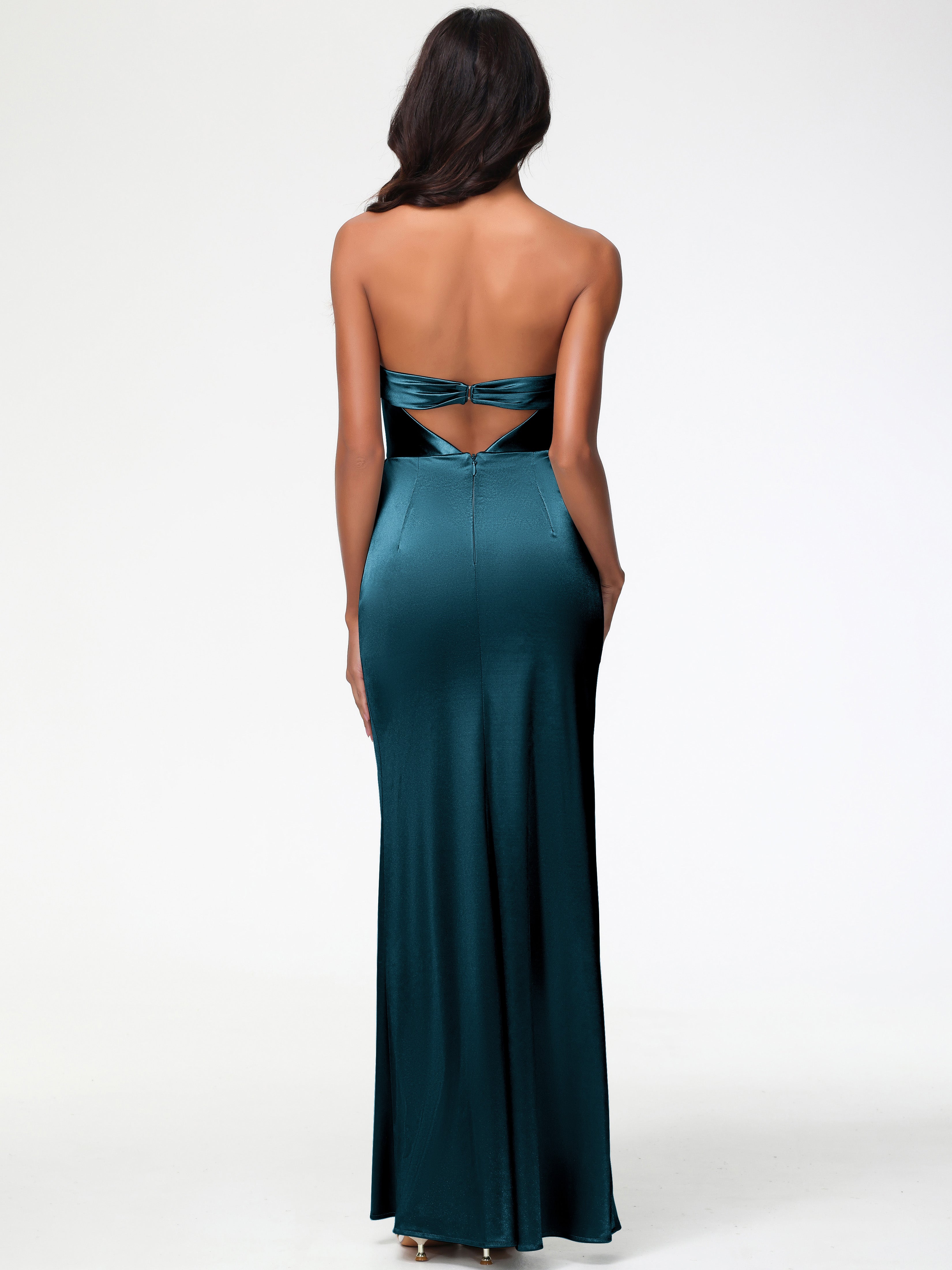 Robes De Demoiselle D'Honneur Paon Sans Bretelle Satin Extensible Robe De Demoiselle D'Honneur Longue Plissée