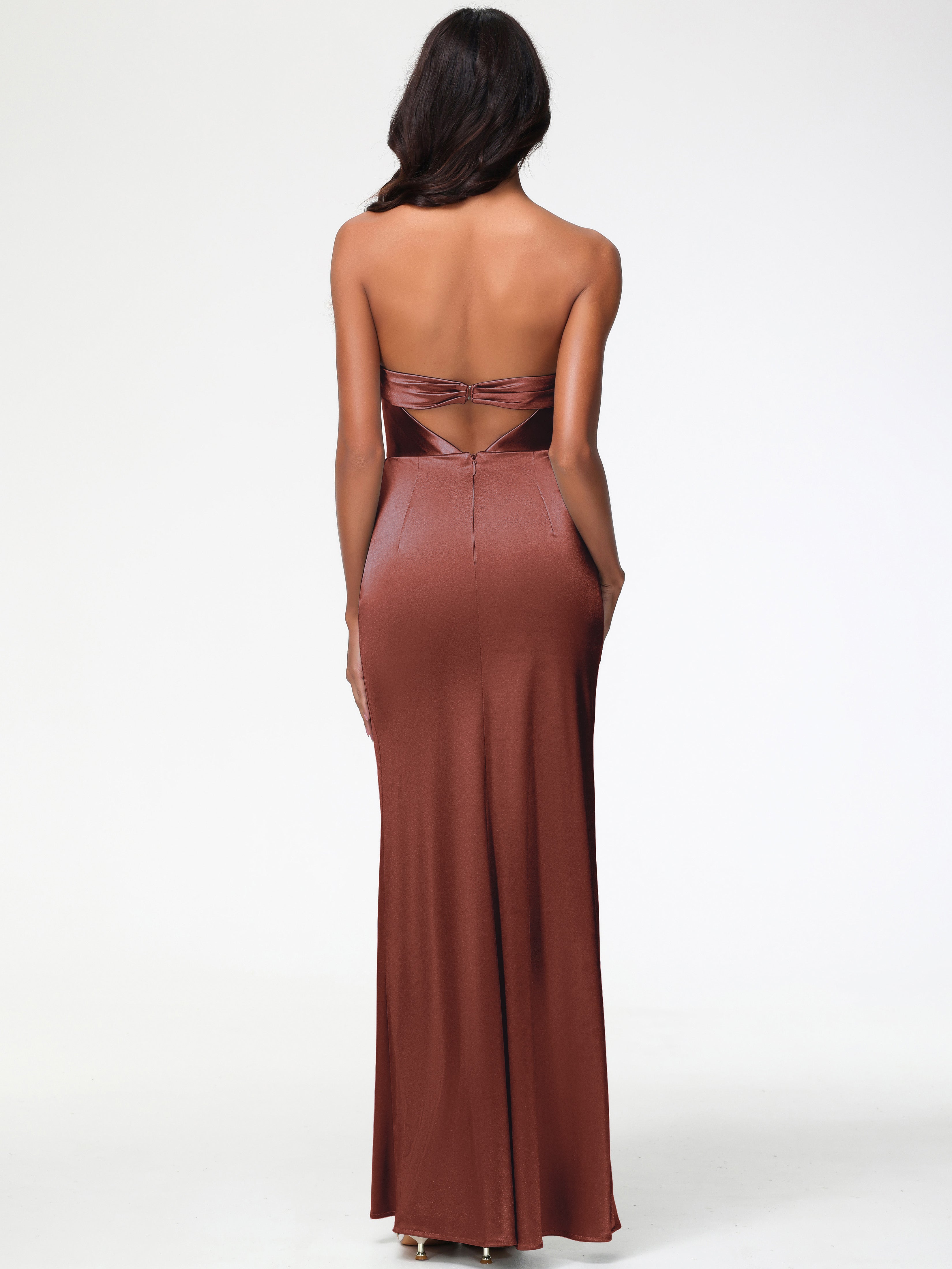 Demoiselle Robe Terracotta Mariage Sans Bretelle Satin Extensible Robe De Demoiselle D'Honneur Longue Plissée
