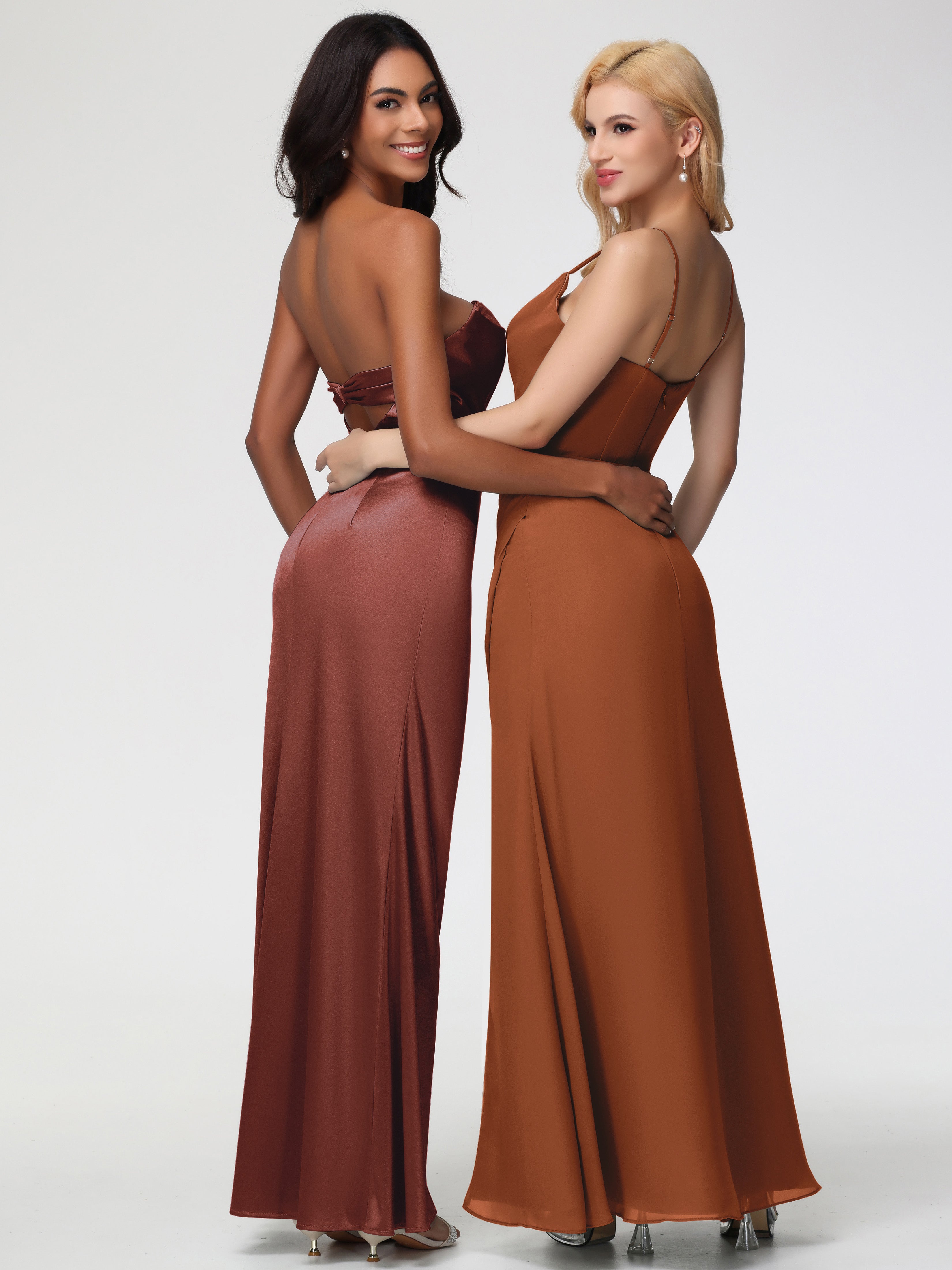 Demoiselle Robe Terracotta Mariage Sans Bretelle Satin Extensible Robe De Demoiselle D'Honneur Longue Plissée