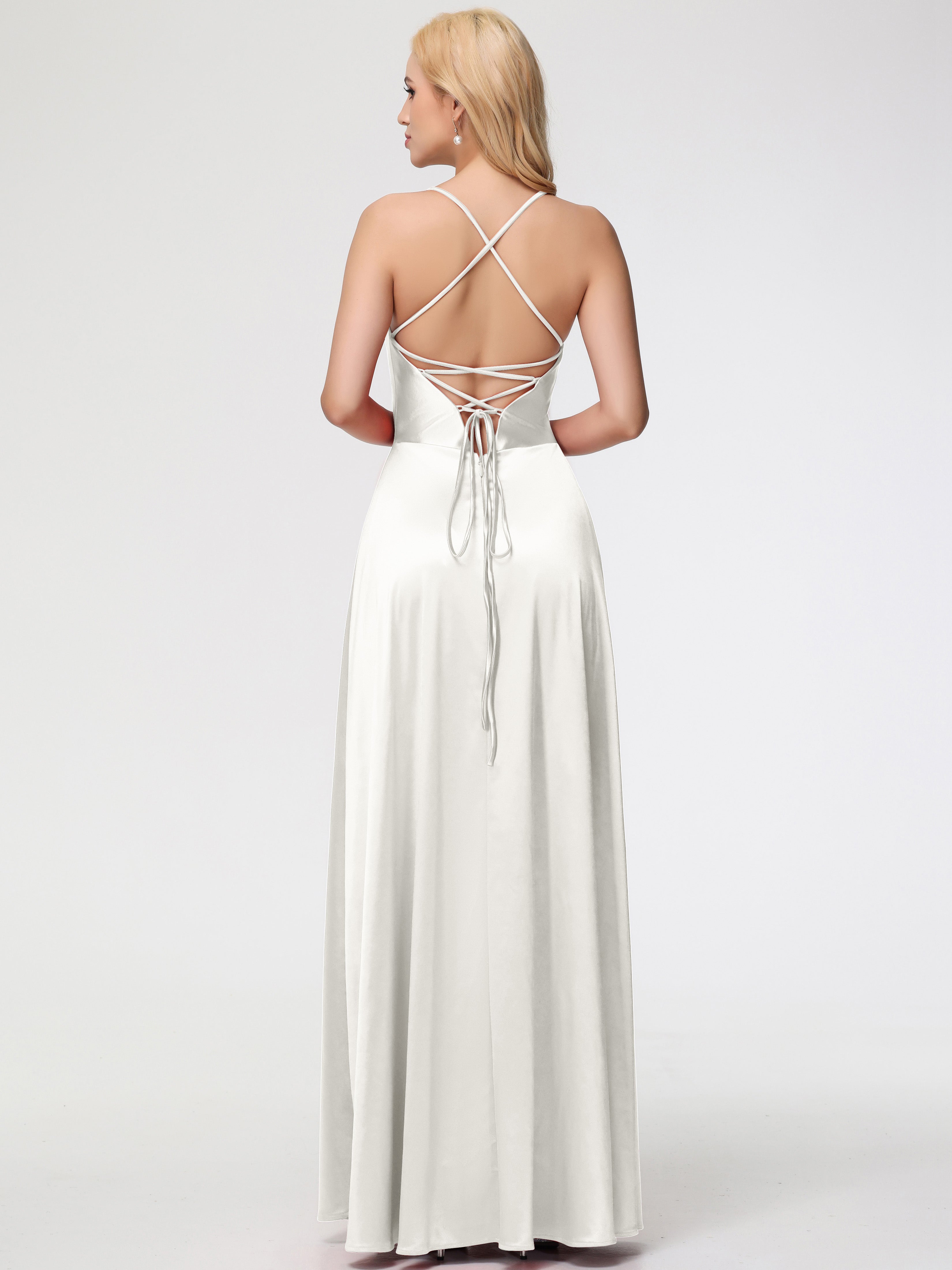 Robes De Demoiselle D'Honneur Ivoire Col V Bretelles Croisées Satin Extensible Robe De Demoiselle D'Honneur Robe Plissée