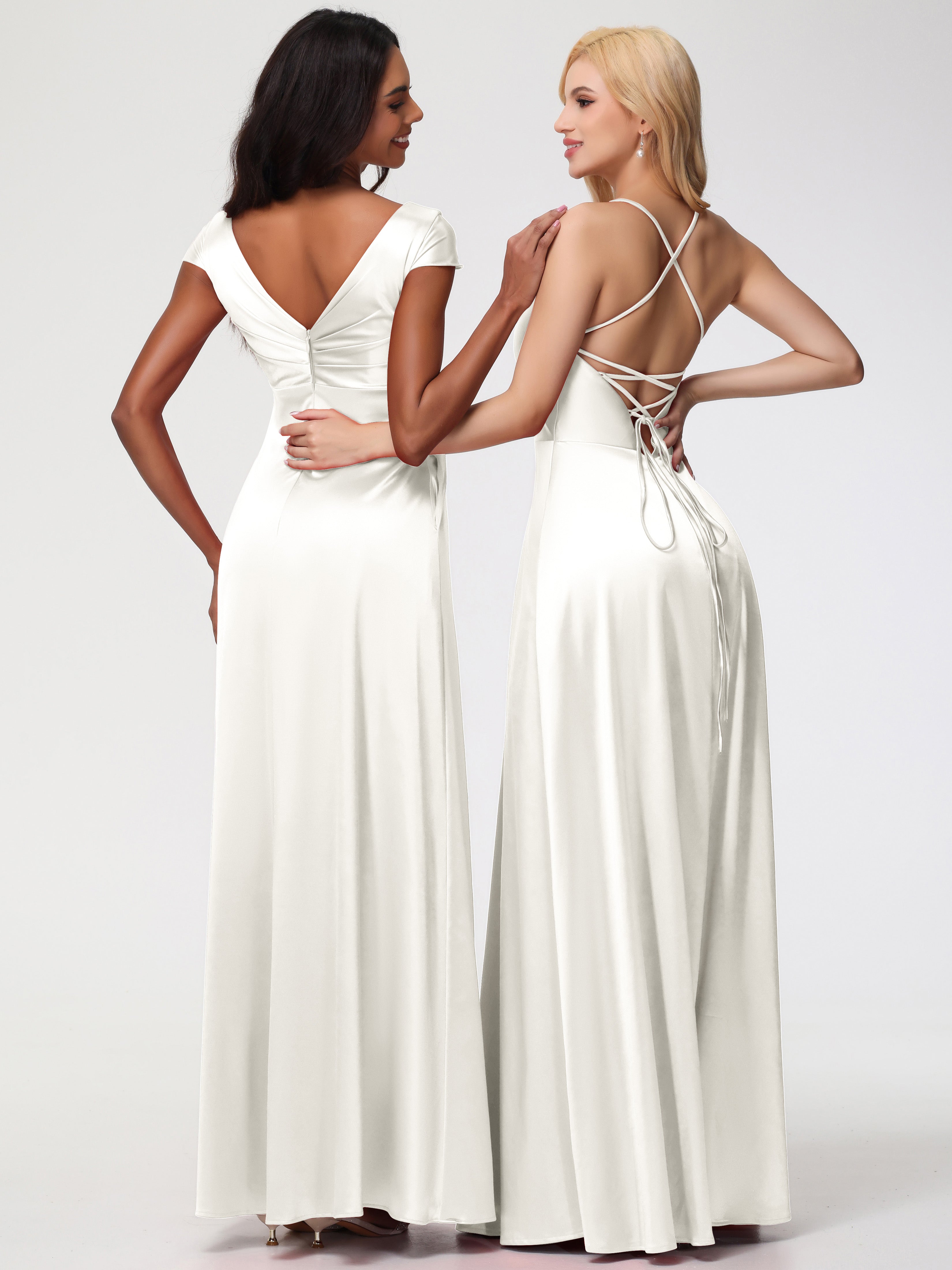 Robes De Demoiselle D'Honneur Ivoire Col V Bretelles Croisées Satin Extensible Robe De Demoiselle D'Honneur Robe Plissée