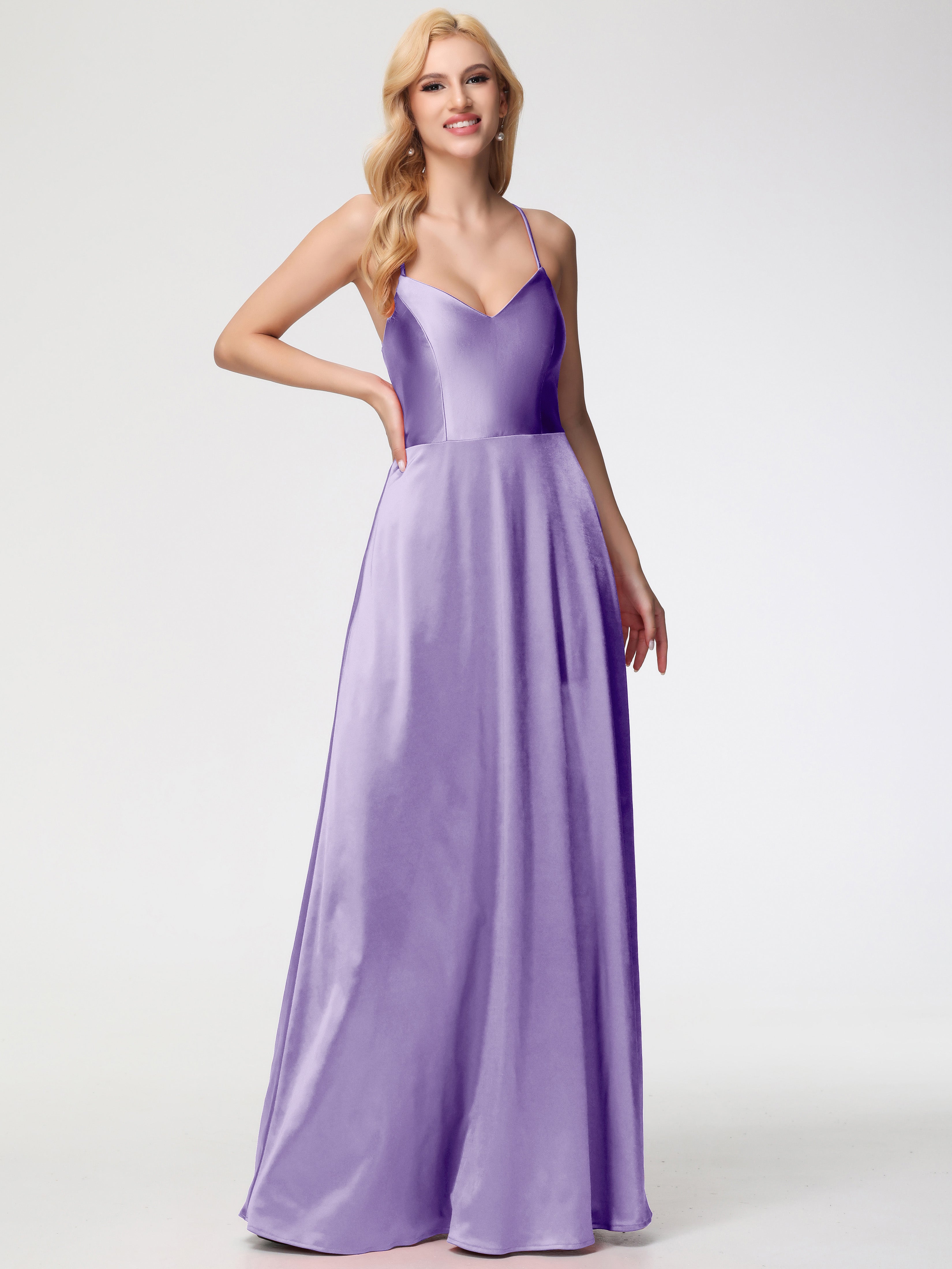 Robes De Demoiselle D'Honneur Tahiti Col V Bretelles Croisées Satin Extensible Robe De Demoiselle D'Honneur Robe Plissée