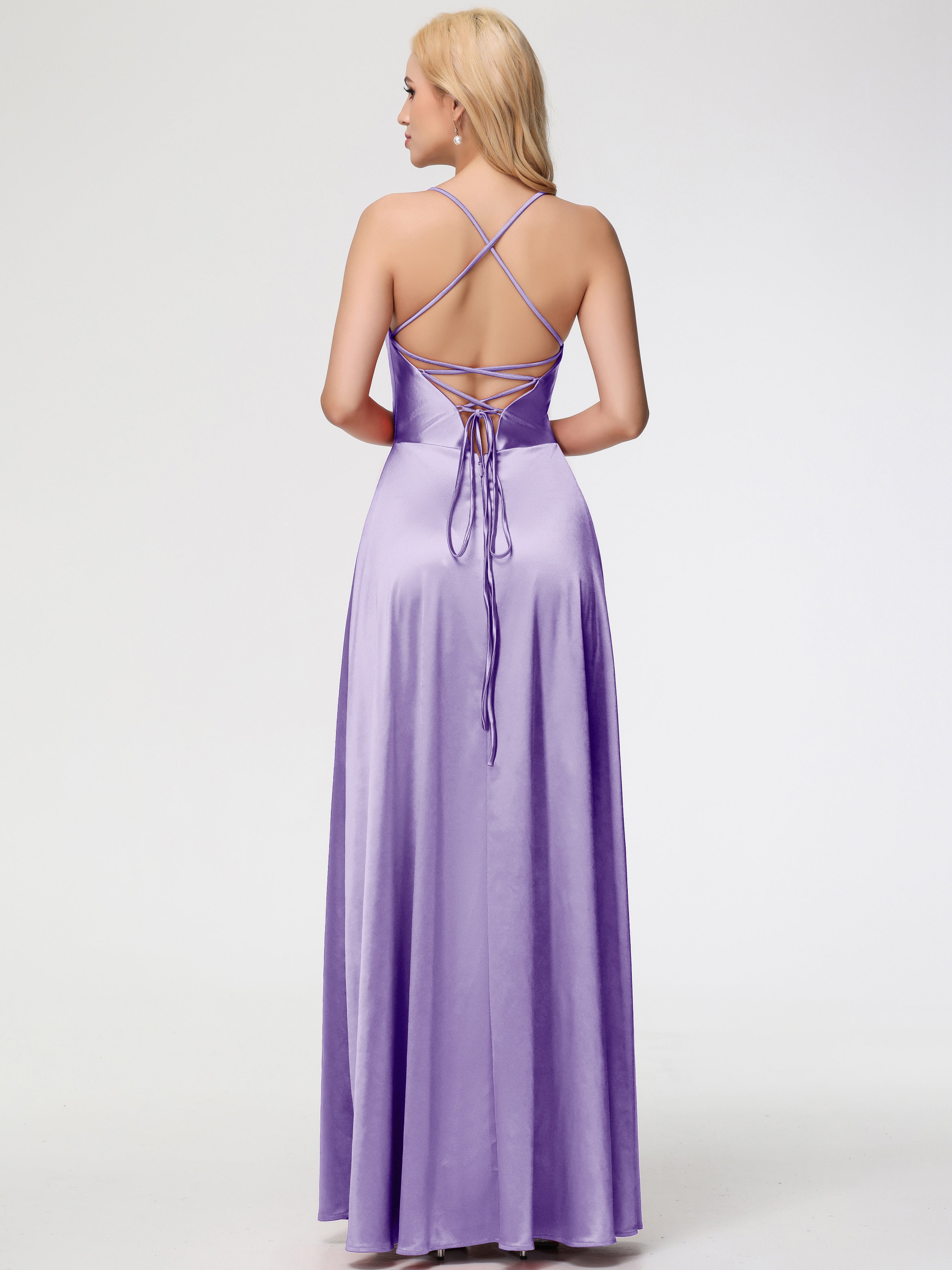 Robes De Demoiselle D'Honneur Tahiti Col V Bretelles Croisées Satin Extensible Robe De Demoiselle D'Honneur Robe Plissée