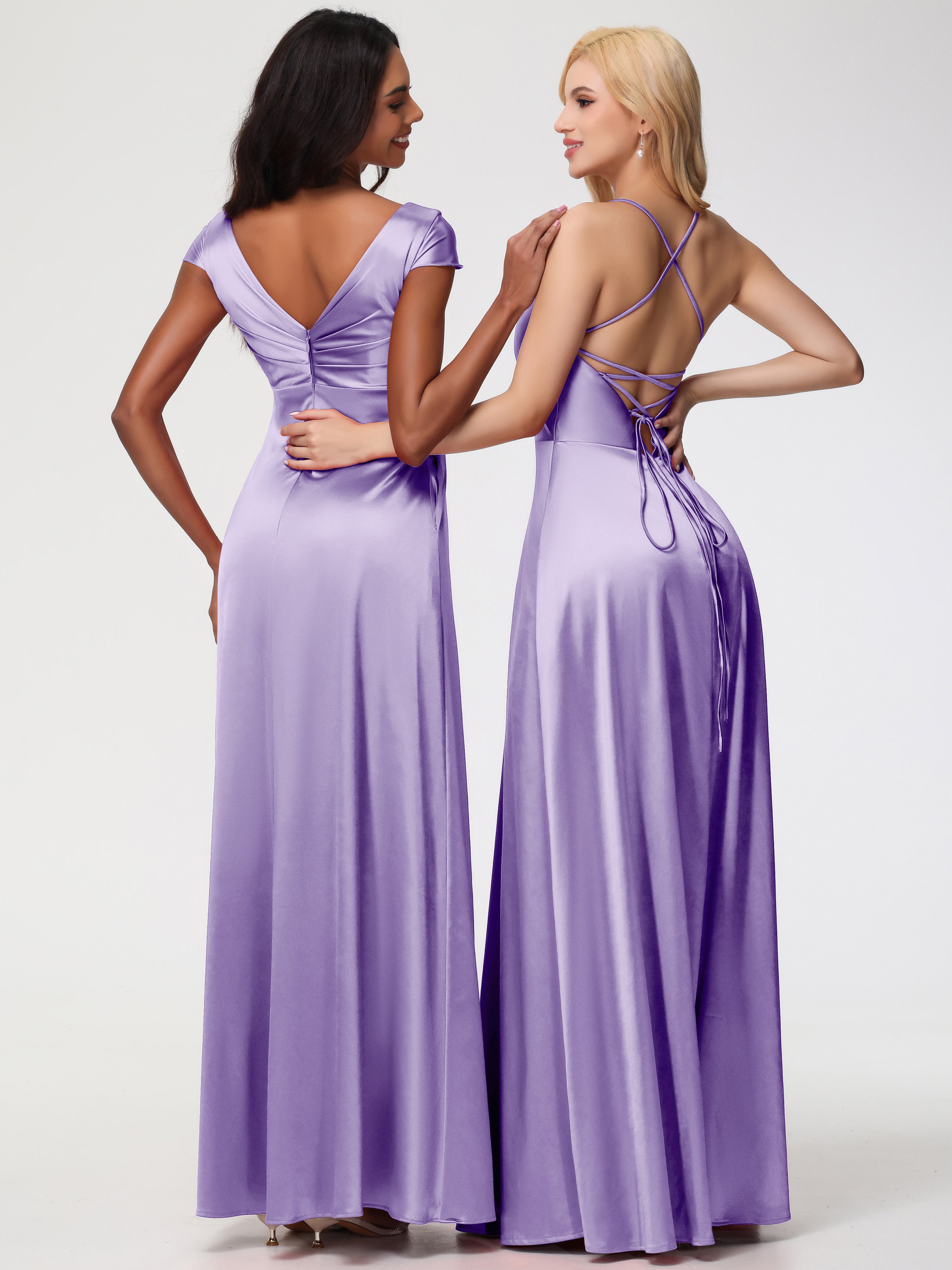 Robes De Demoiselle D'Honneur Tahiti Col V Bretelles Croisées Satin Extensible Robe De Demoiselle D'Honneur Robe Plissée