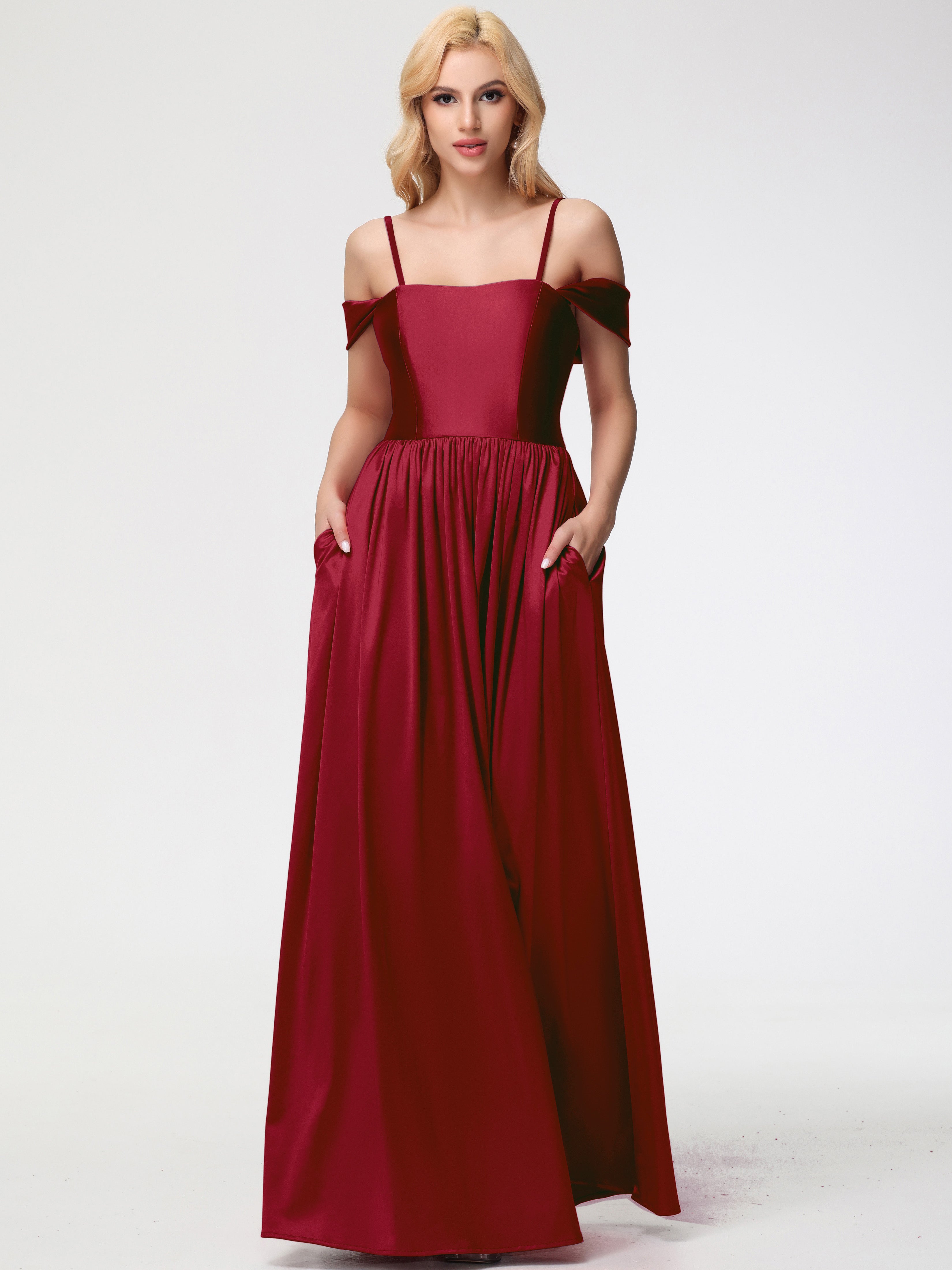 Robes De Demoiselle D'Honneur Rouge Bordeaux épaule Dénudée Satin Extensible Robe De Demoiselle D'Honneur Robe à Bretelles Amovibles