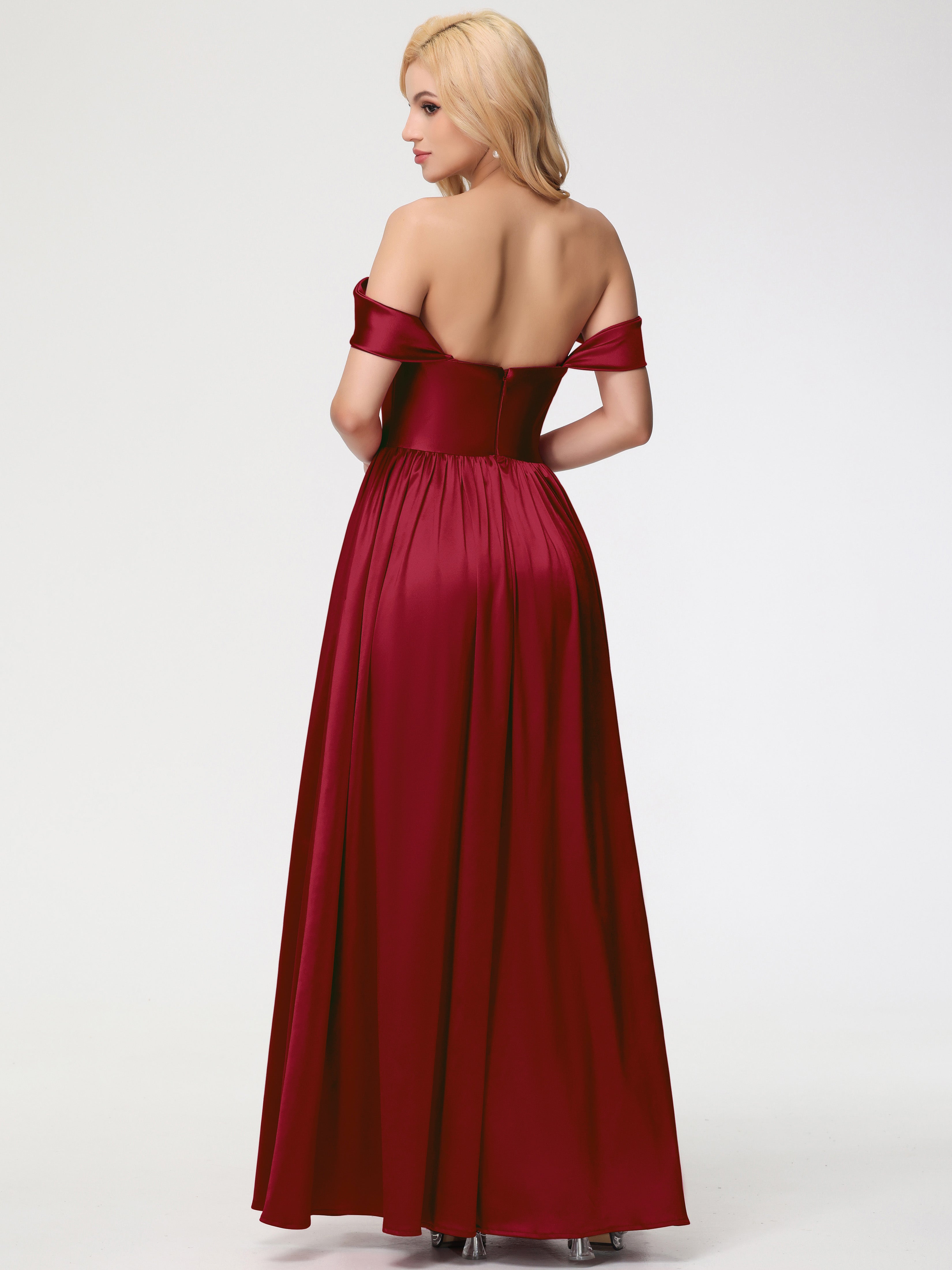 Robes De Demoiselle D'Honneur Rouge Bordeaux épaule Dénudée Satin Extensible Robe De Demoiselle D'Honneur Robe à Bretelles Amovibles