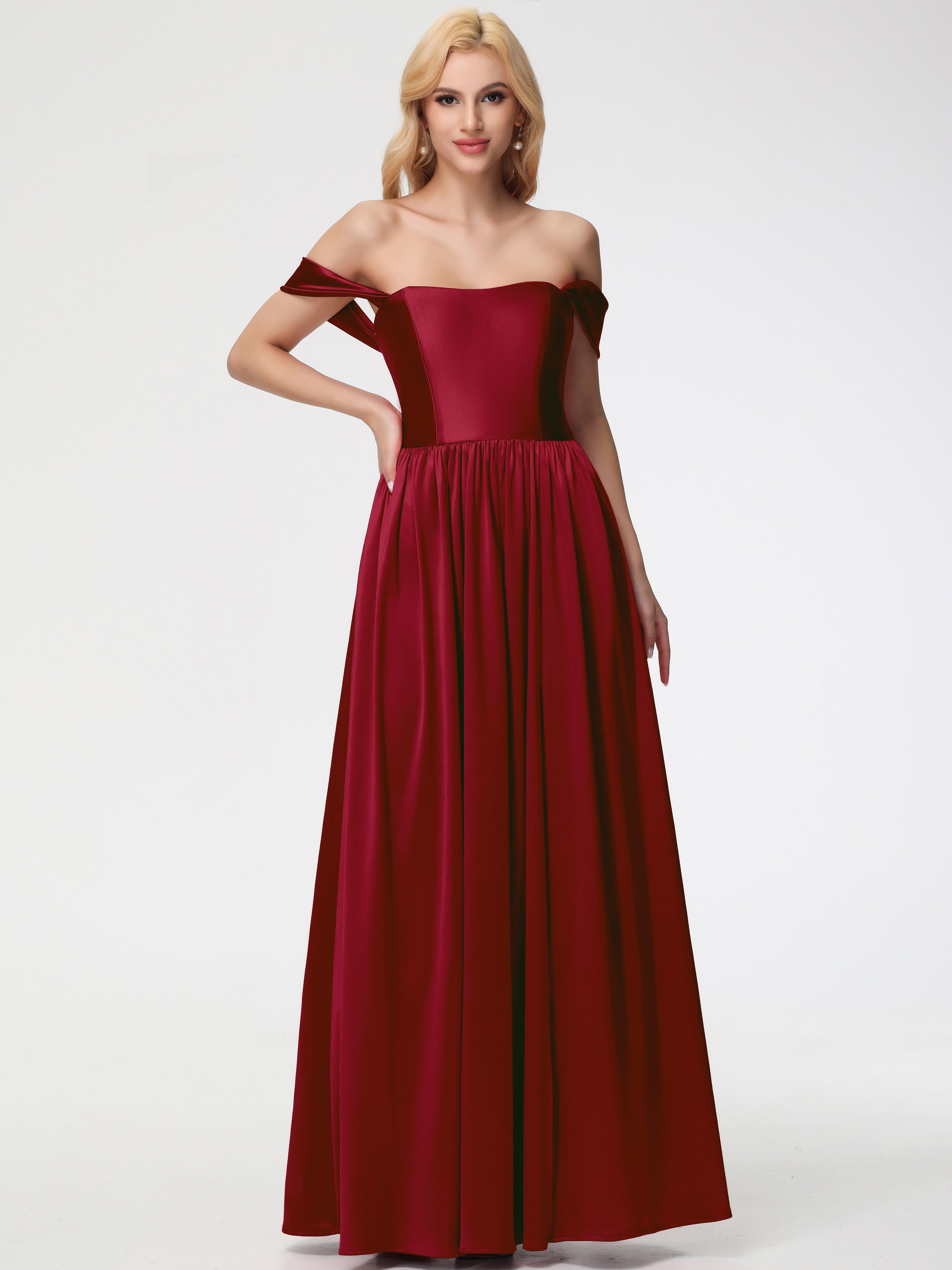 Robes De Demoiselle D'Honneur Rouge Bordeaux épaule Dénudée Satin Extensible Robe De Demoiselle D'Honneur Robe à Bretelles Amovibles