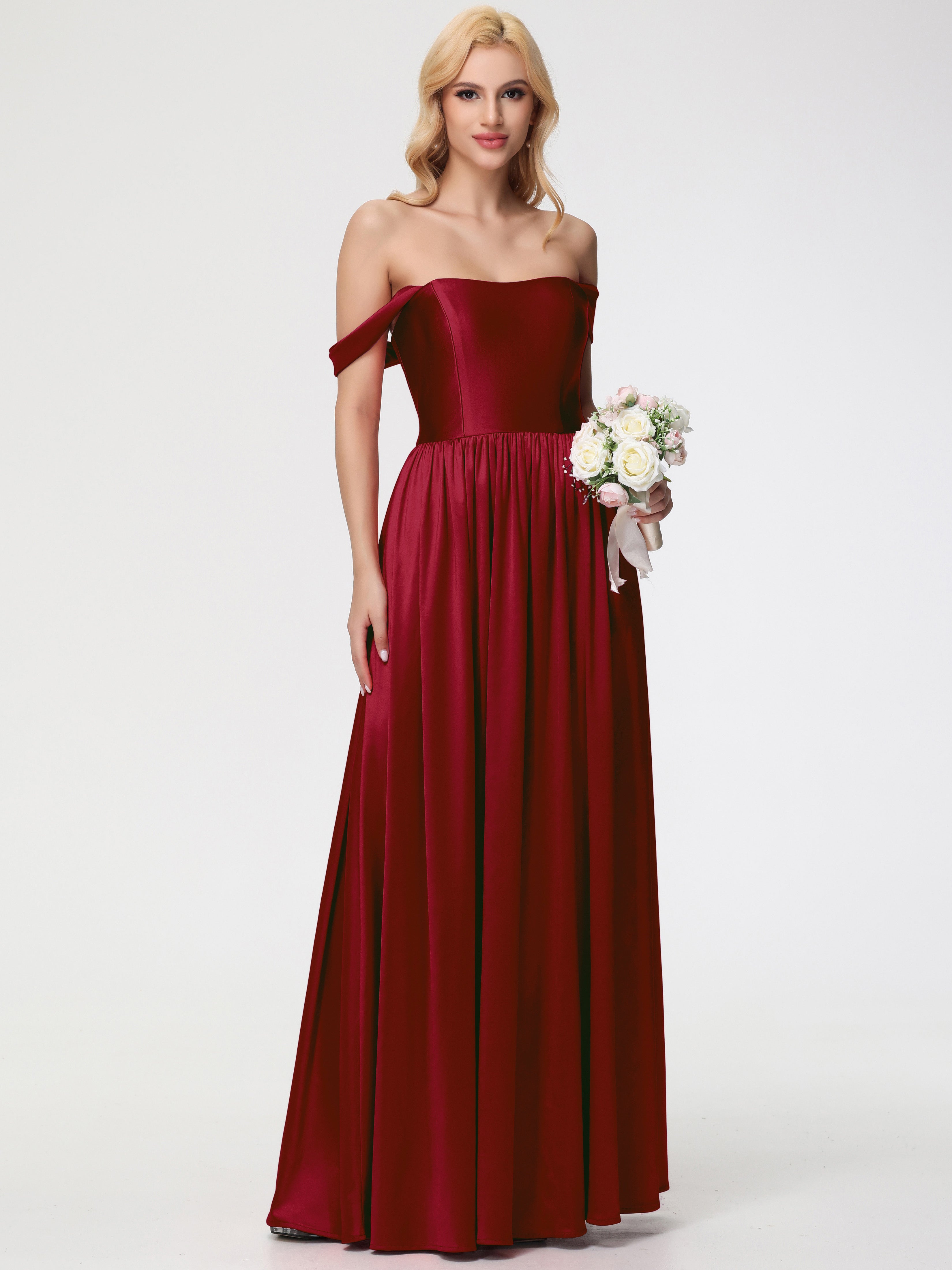 Robes De Demoiselle D'Honneur Rouge Bordeaux épaule Dénudée Satin Extensible Robe De Demoiselle D'Honneur Robe à Bretelles Amovibles