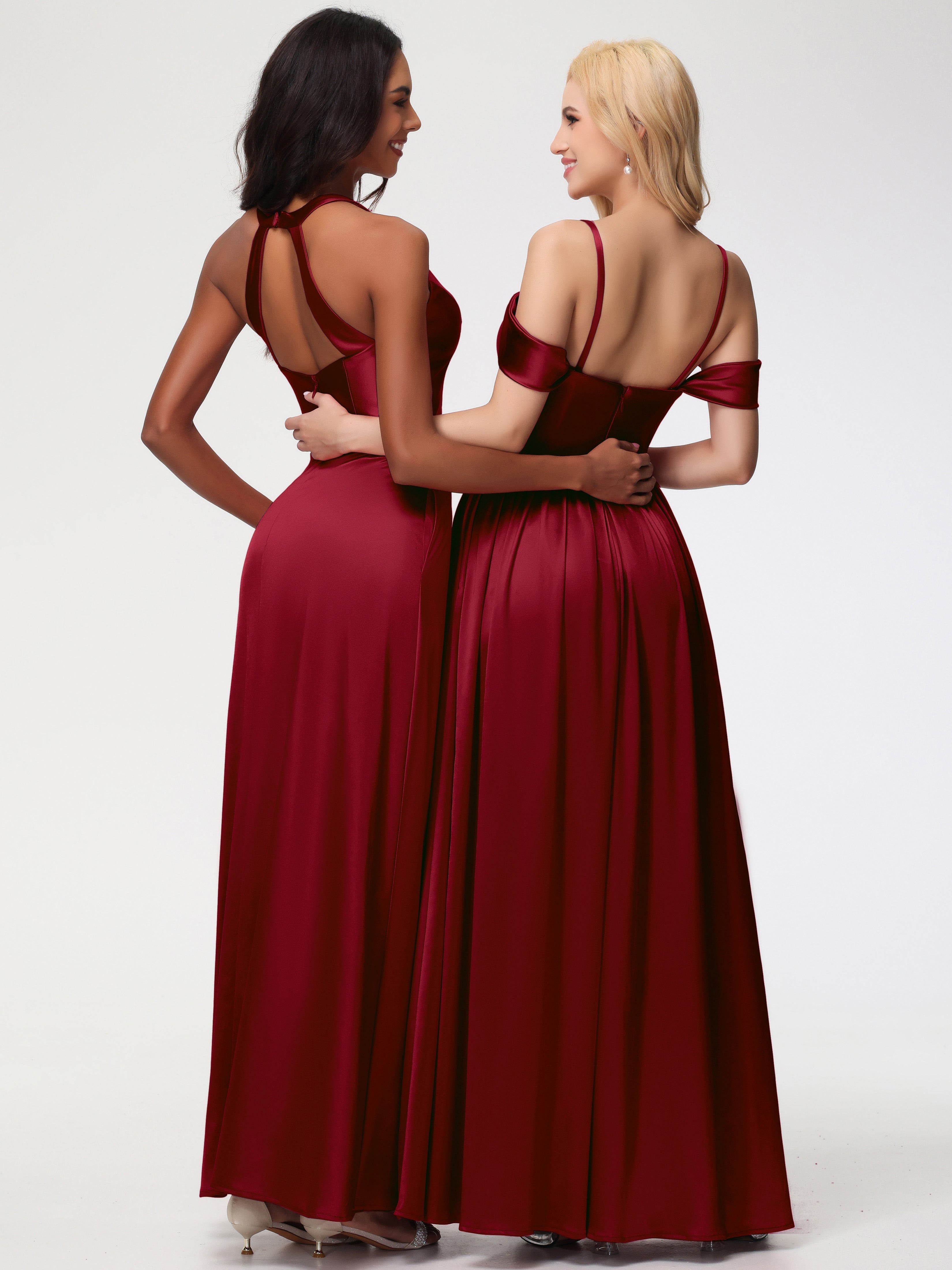 Robes De Demoiselle D'Honneur Rouge Bordeaux épaule Dénudée Satin Extensible Robe De Demoiselle D'Honneur Robe à Bretelles Amovibles