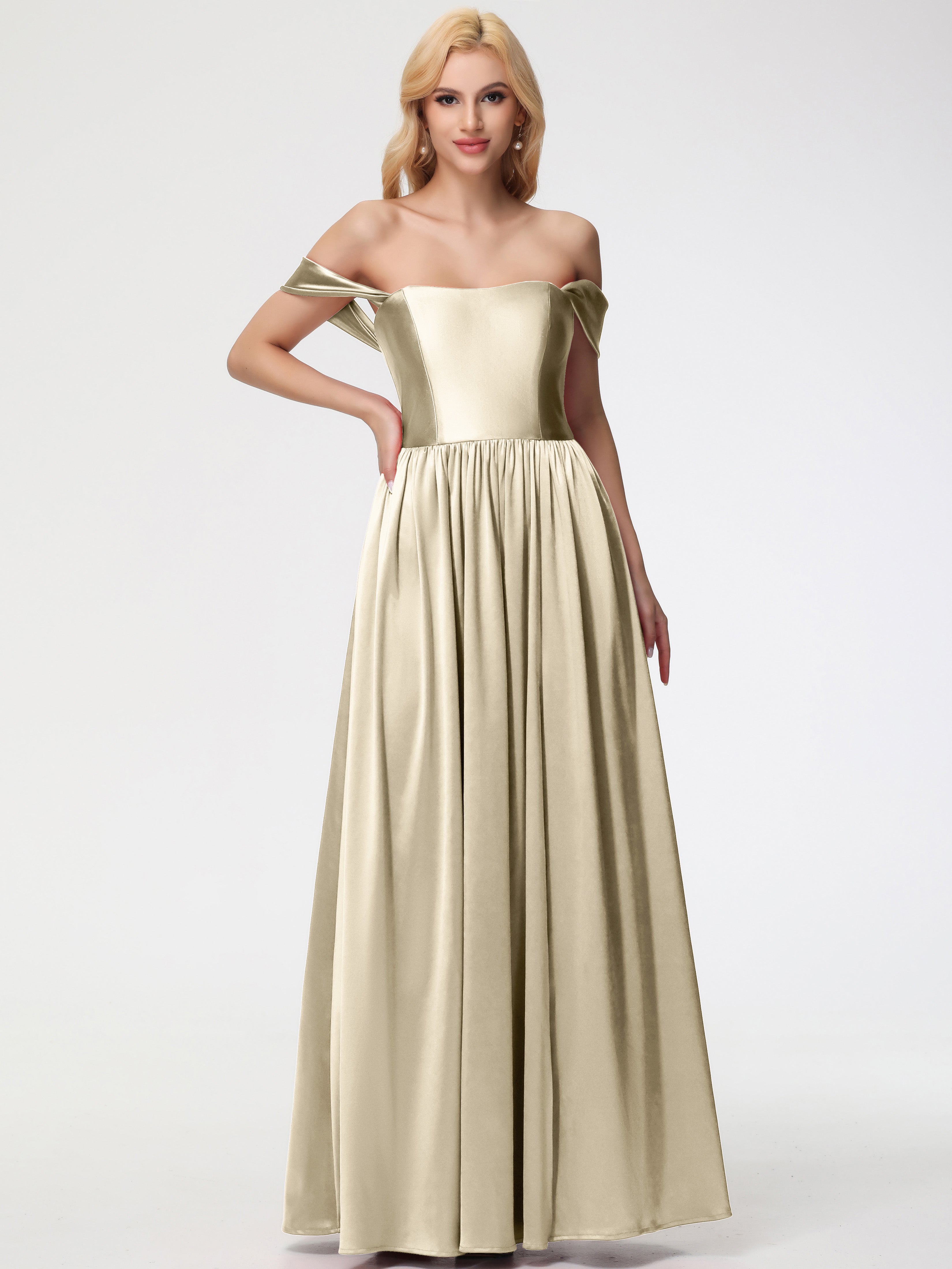 Robes De Demoiselle D'Honneur Champagne épaule Dénudée Satin Extensible Robe De Demoiselle D'Honneur Robe à Bretelles Amovibles