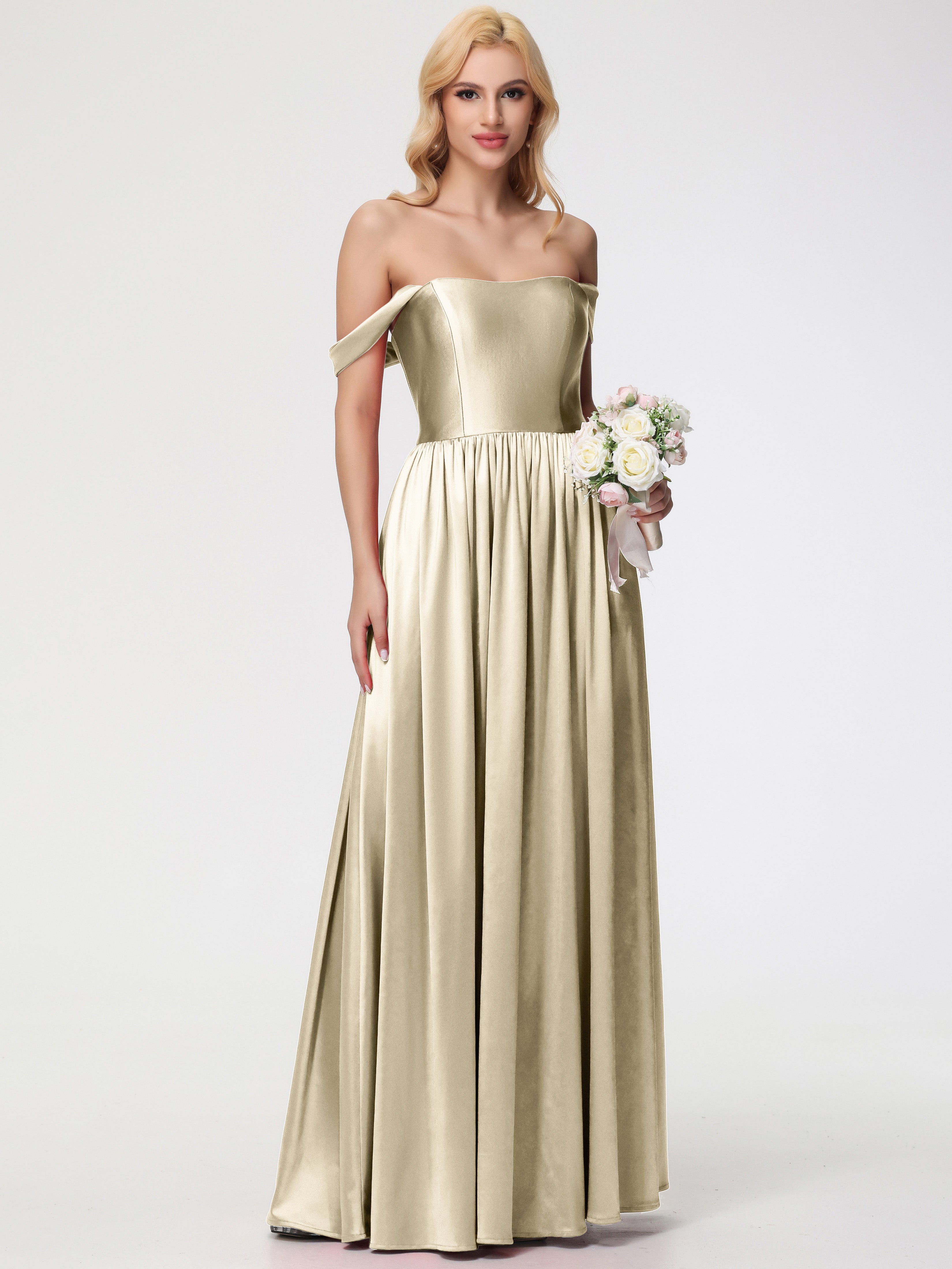 Robes De Demoiselle D'Honneur Champagne épaule Dénudée Satin Extensible Robe De Demoiselle D'Honneur Robe à Bretelles Amovibles