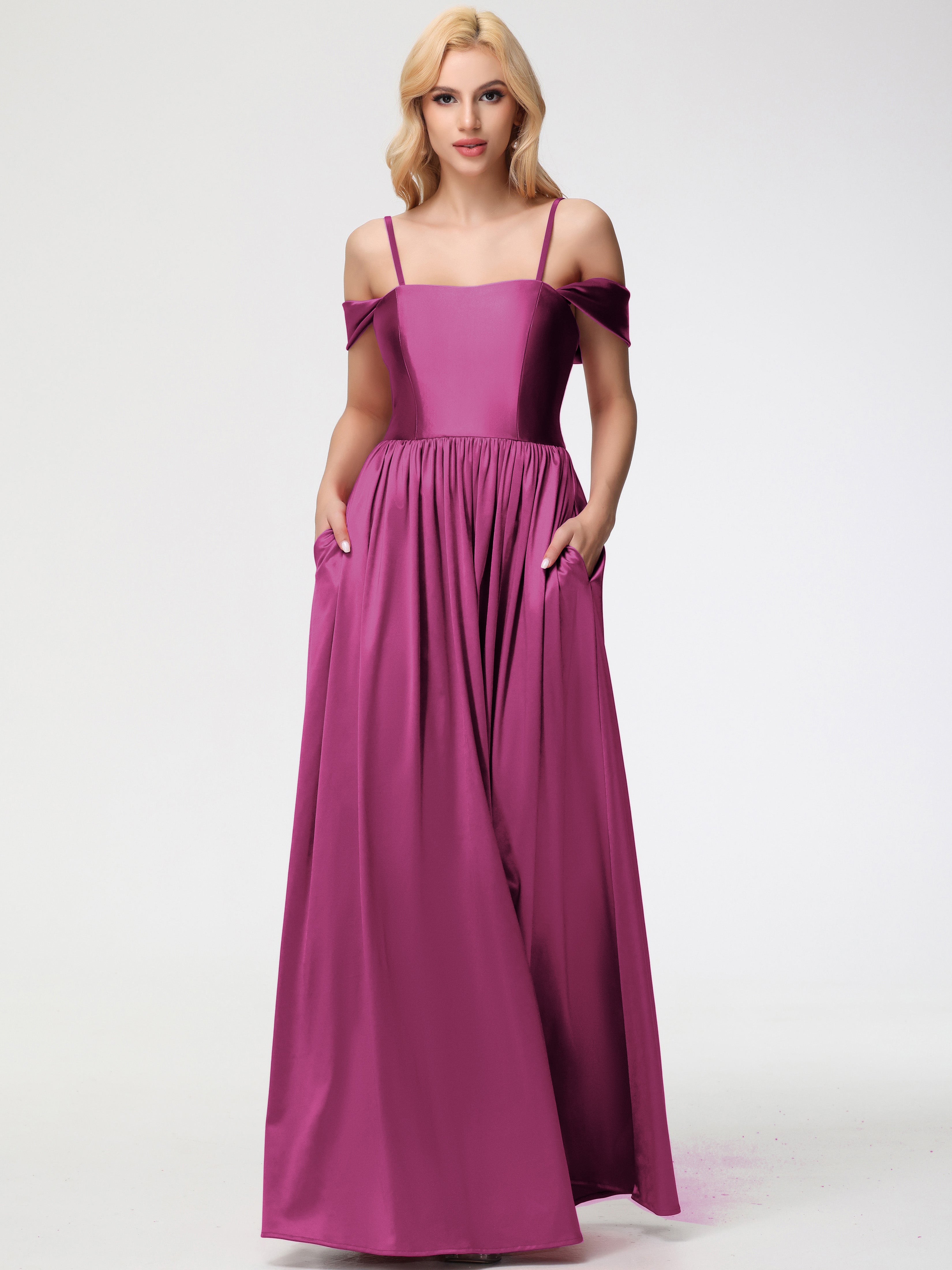 Robes De Demoiselle D'Honneur Couleur Fuchsia Rose épaule Dénudée Satin Extensible Robe De Demoiselle D'Honneur Robe à Bretelles Amovibles
