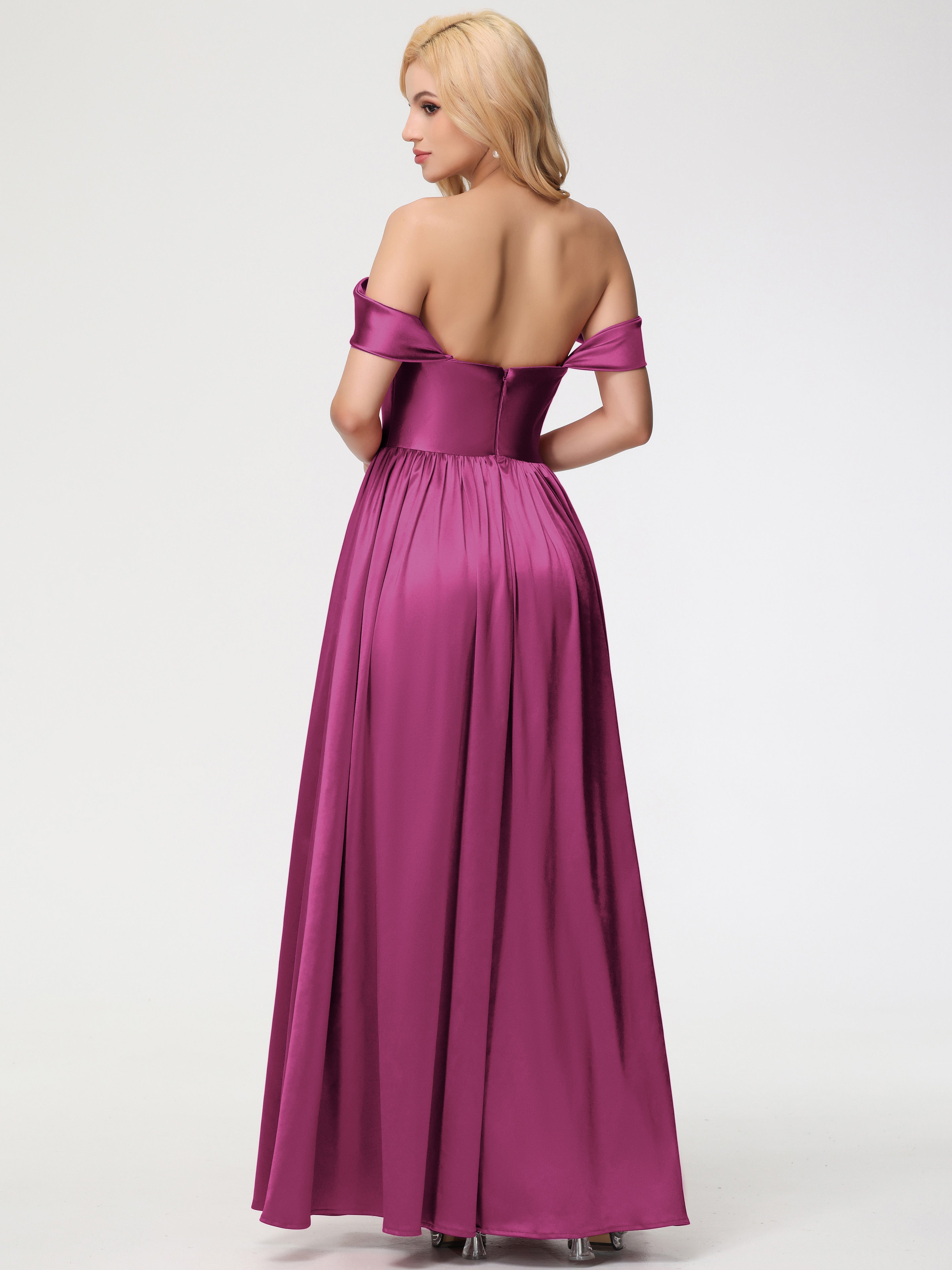 Robes De Demoiselle D'Honneur Couleur Fuchsia Rose épaule Dénudée Satin Extensible Robe De Demoiselle D'Honneur Robe à Bretelles Amovibles