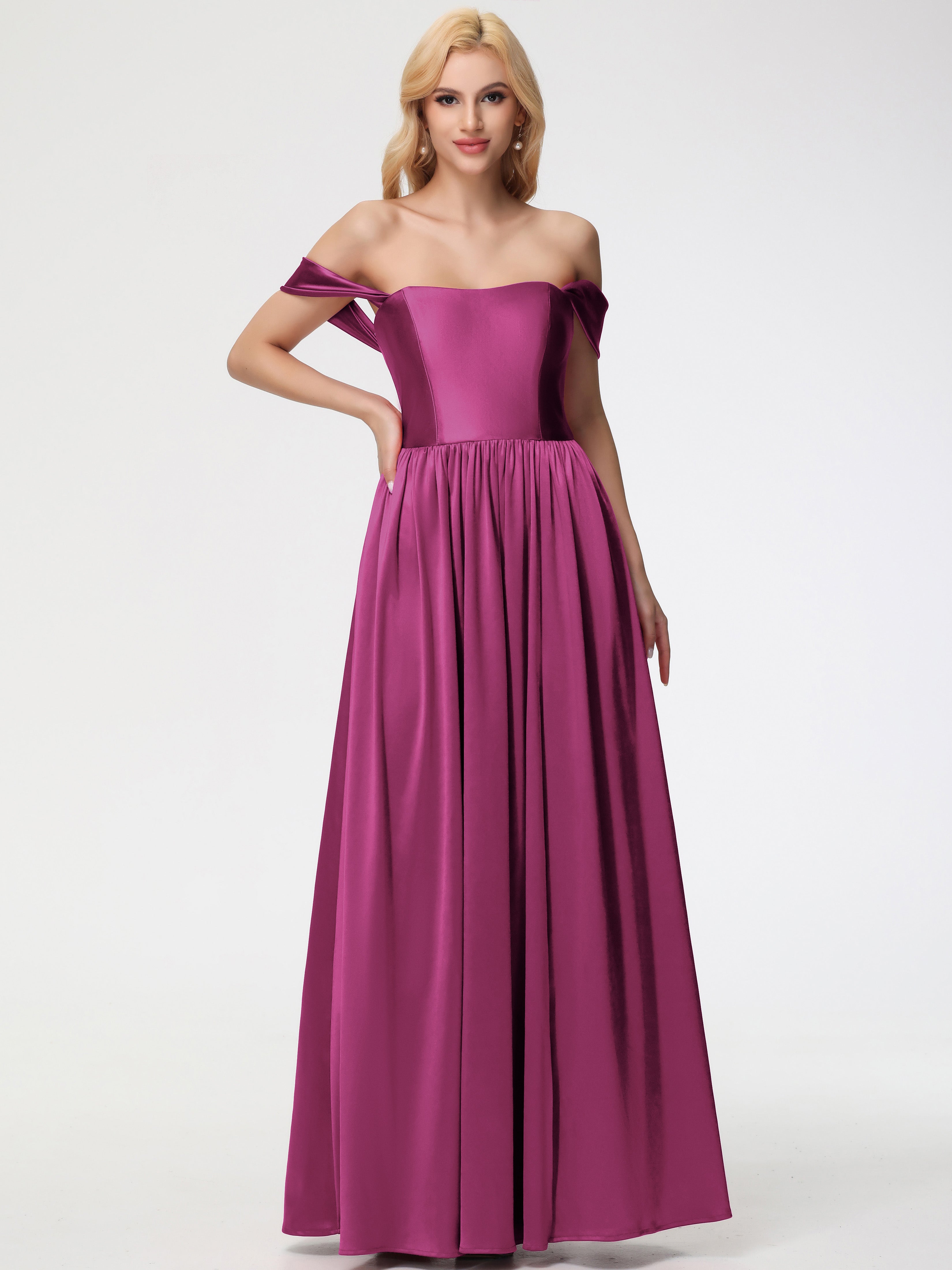 Robes De Demoiselle D'Honneur Couleur Fuchsia Rose épaule Dénudée Satin Extensible Robe De Demoiselle D'Honneur Robe à Bretelles Amovibles