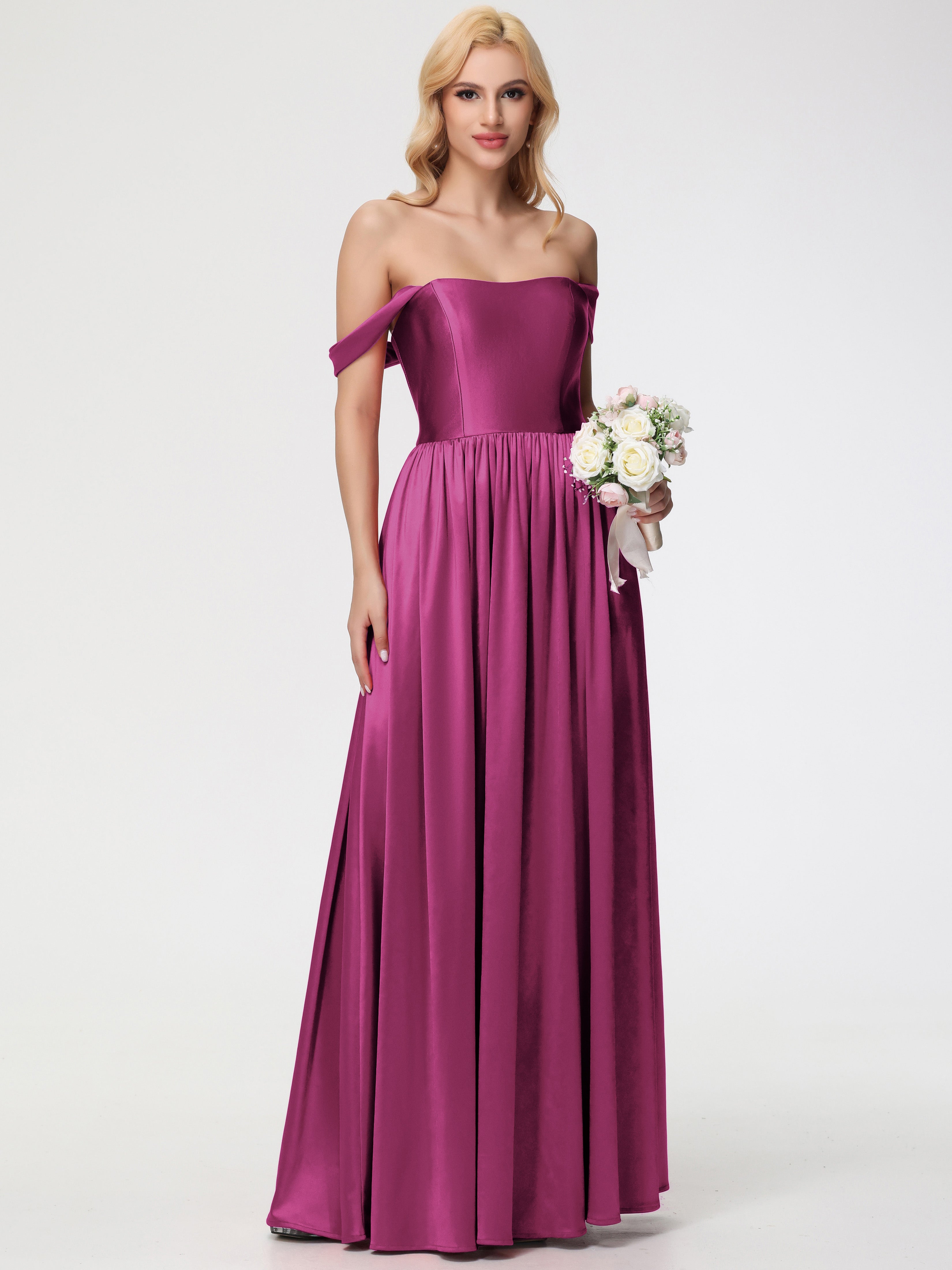 Robes De Demoiselle D'Honneur Couleur Fuchsia Rose épaule Dénudée Satin Extensible Robe De Demoiselle D'Honneur Robe à Bretelles Amovibles