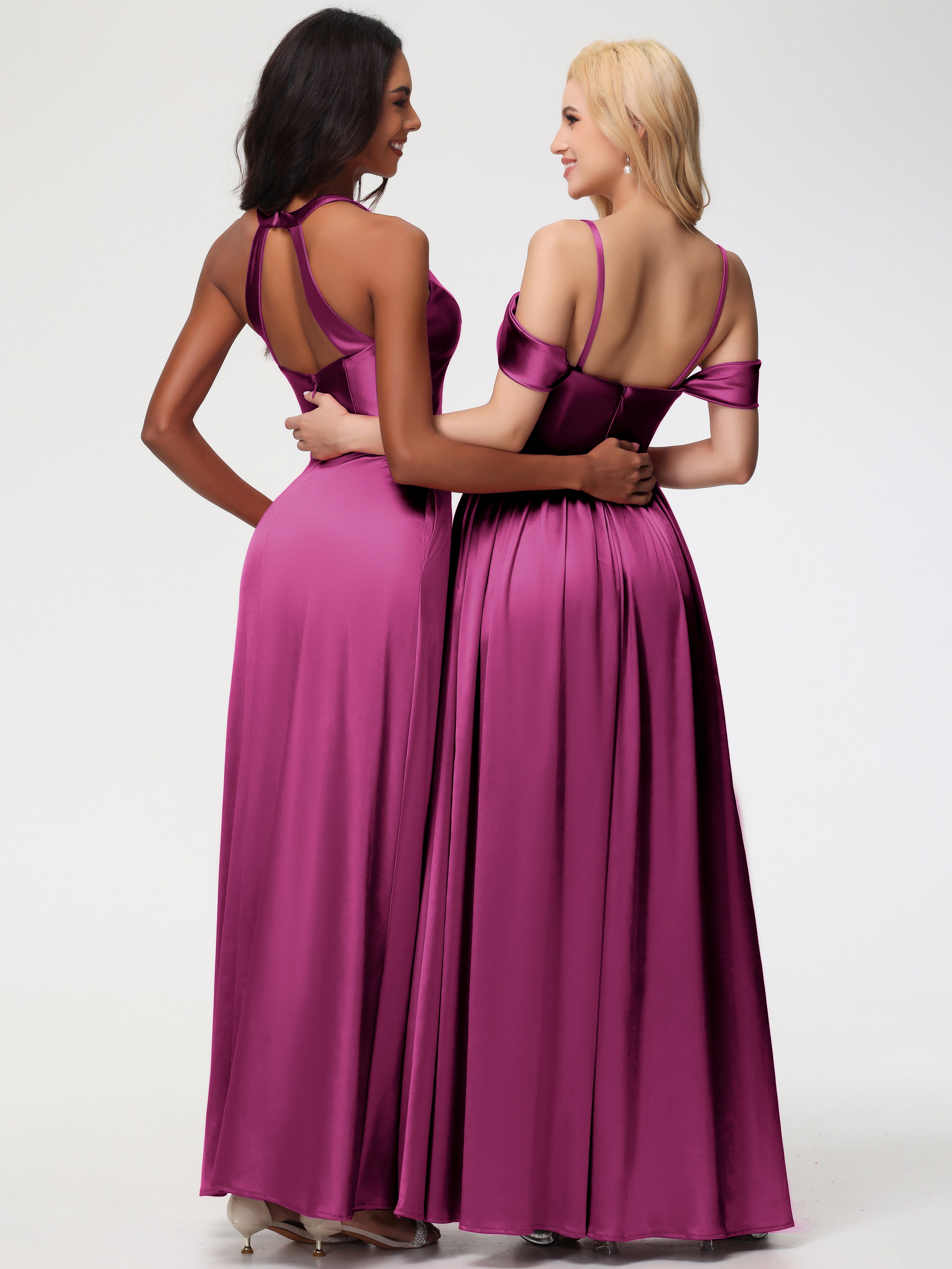 Robes De Demoiselle D'Honneur Couleur Fuchsia Rose épaule Dénudée Satin Extensible Robe De Demoiselle D'Honneur Robe à Bretelles Amovibles