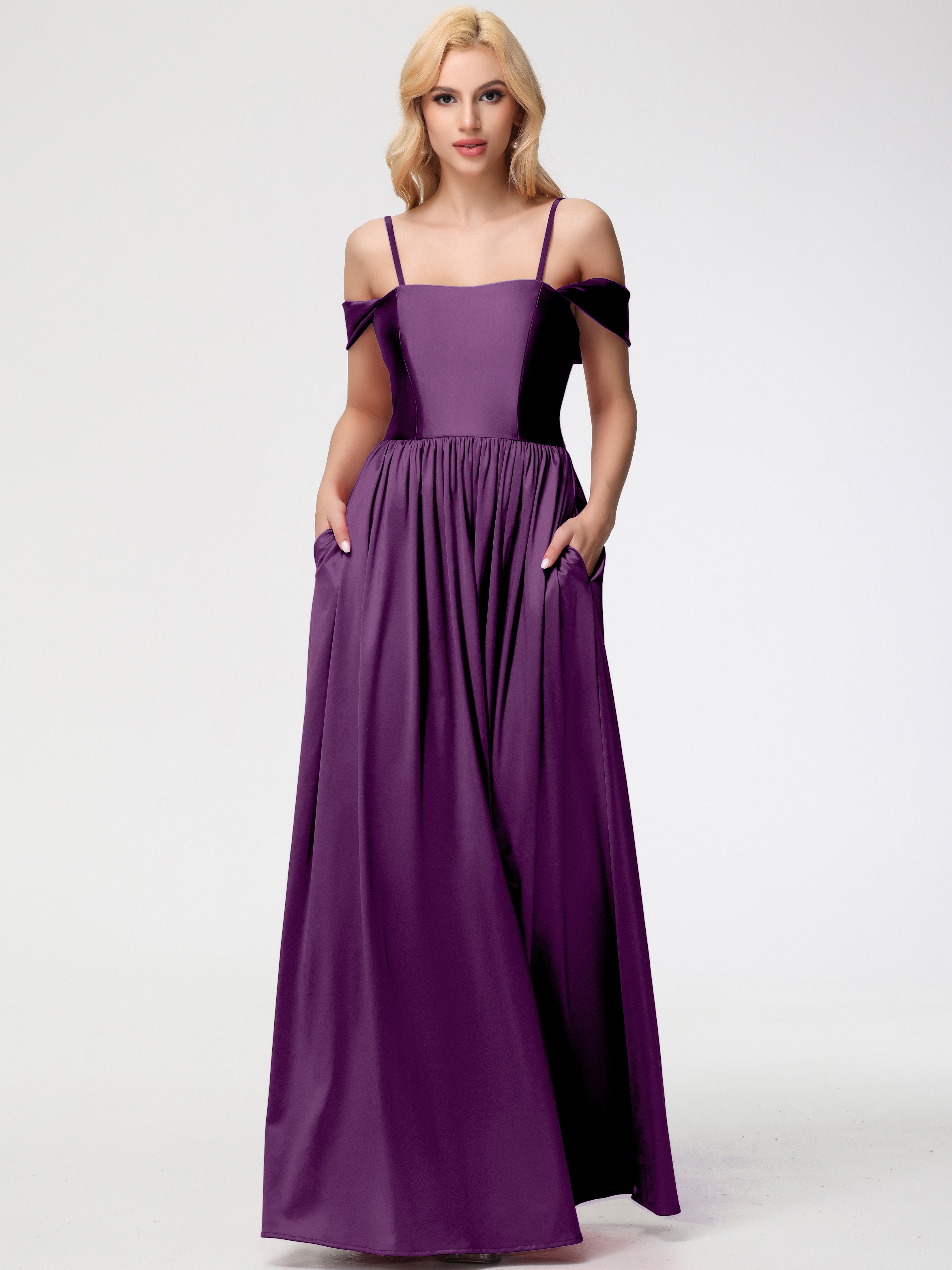 Robes De Demoiselle D'Honneur En Raisin épaule Dénudée Satin Extensible Robe De Demoiselle D'Honneur Robe à Bretelles Amovibles