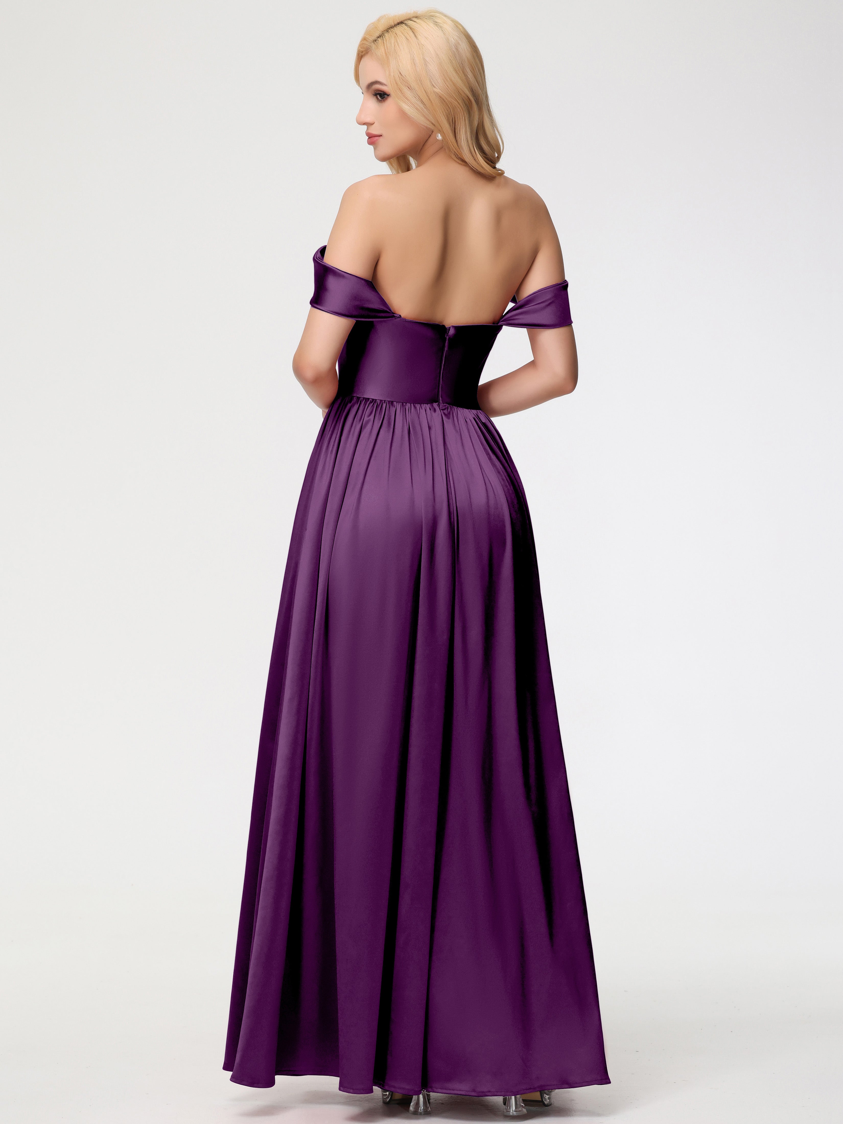 Robes De Demoiselle D'Honneur En Raisin épaule Dénudée Satin Extensible Robe De Demoiselle D'Honneur Robe à Bretelles Amovibles