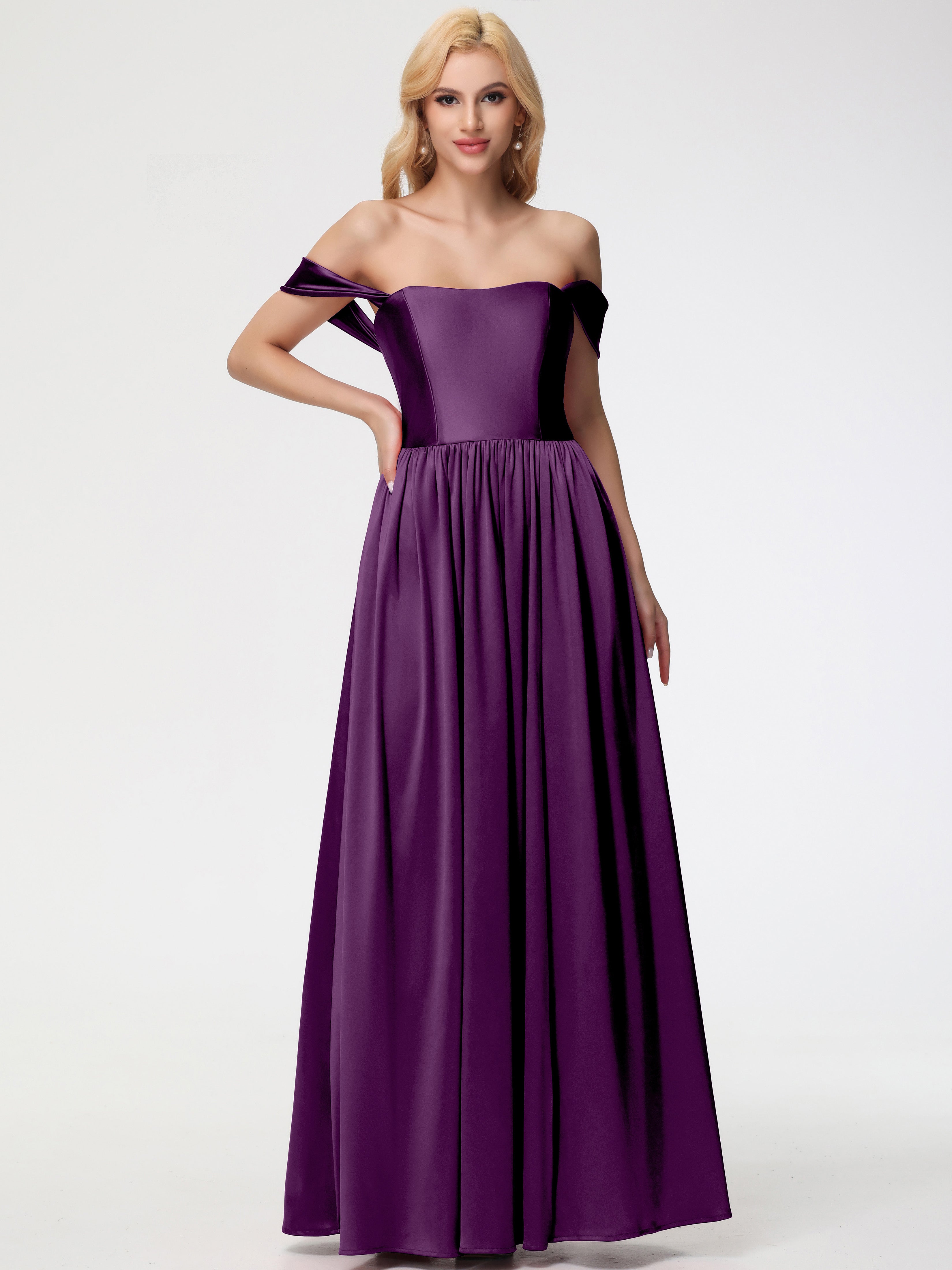 Robes De Demoiselle D'Honneur En Raisin épaule Dénudée Satin Extensible Robe De Demoiselle D'Honneur Robe à Bretelles Amovibles