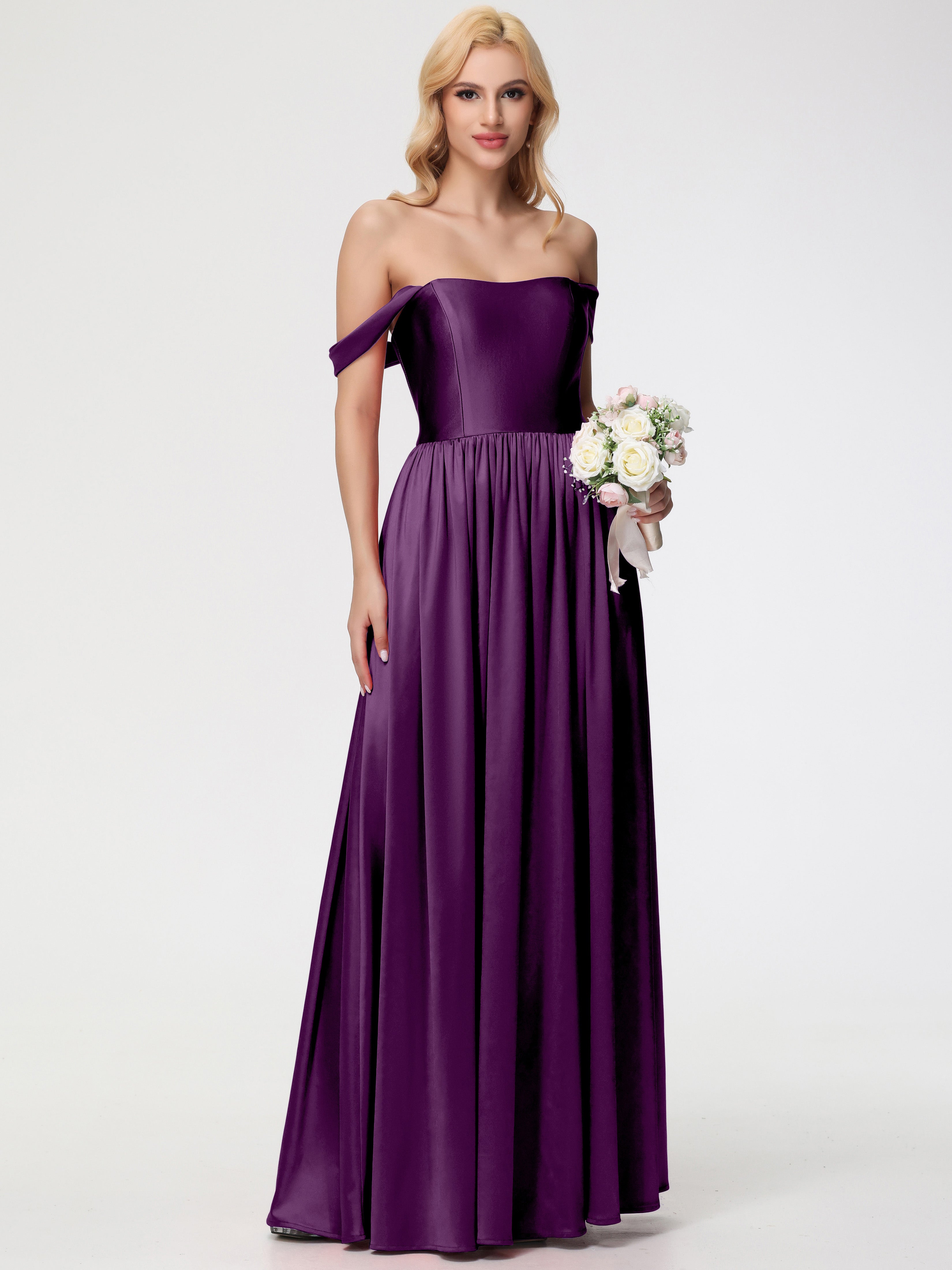 Robes De Demoiselle D'Honneur En Raisin épaule Dénudée Satin Extensible Robe De Demoiselle D'Honneur Robe à Bretelles Amovibles