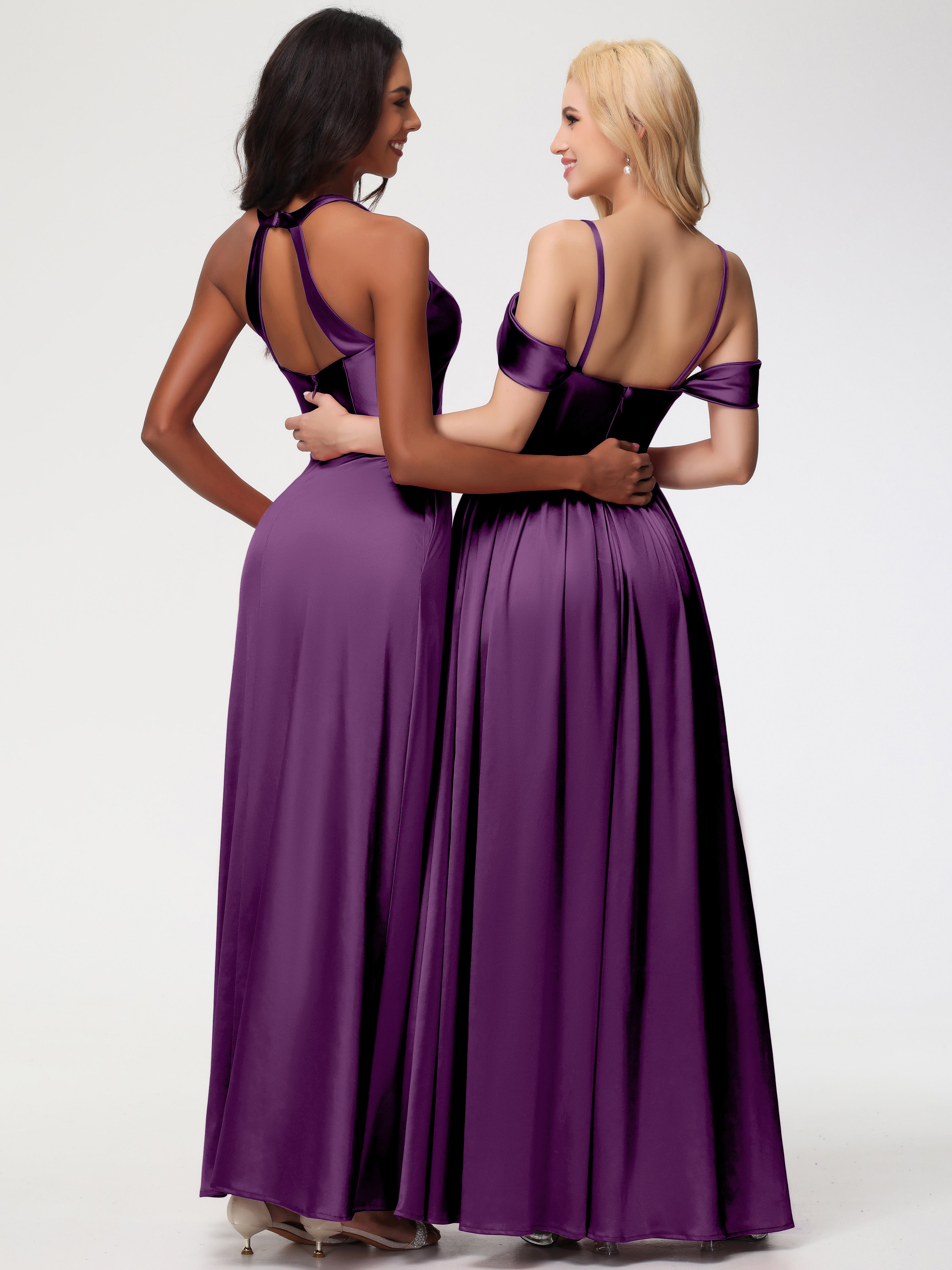 Robes De Demoiselle D'Honneur En Raisin épaule Dénudée Satin Extensible Robe De Demoiselle D'Honneur Robe à Bretelles Amovibles