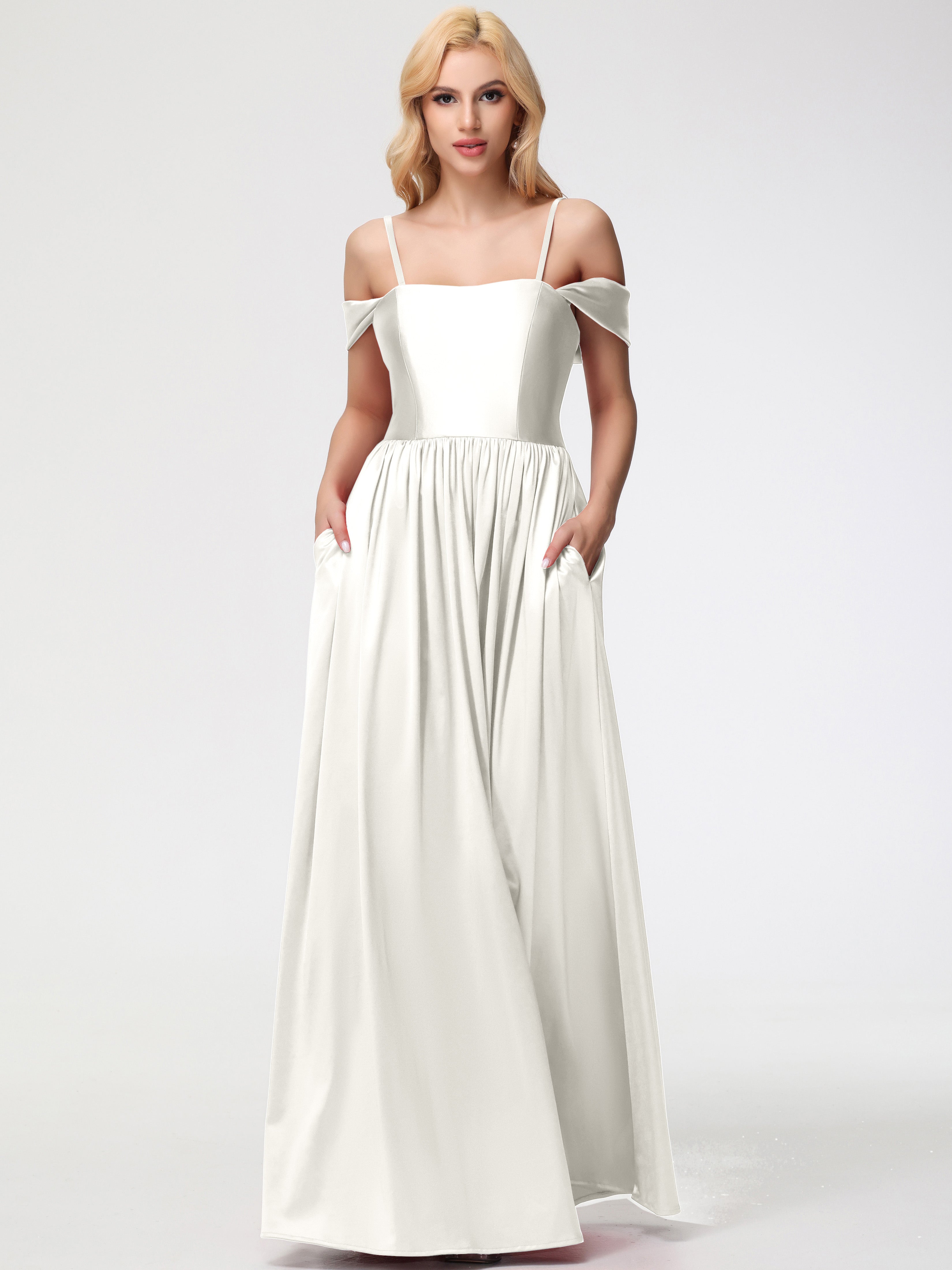 Robes De Demoiselle D'Honneur Ivoire épaule Dénudée Satin Extensible Robe De Demoiselle D'Honneur Robe à Bretelles Amovibles