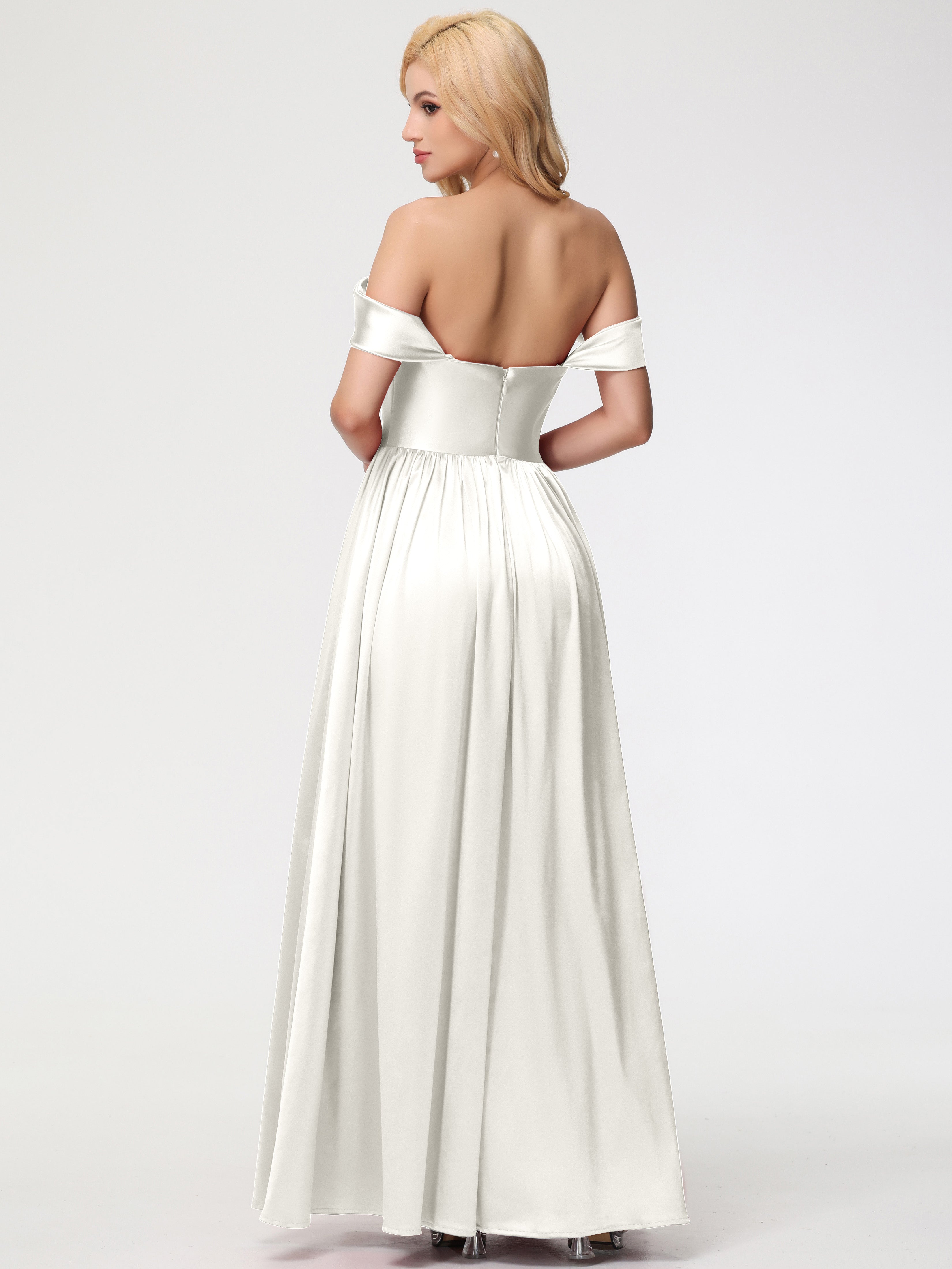 Robes De Demoiselle D'Honneur Ivoire épaule Dénudée Satin Extensible Robe De Demoiselle D'Honneur Robe à Bretelles Amovibles