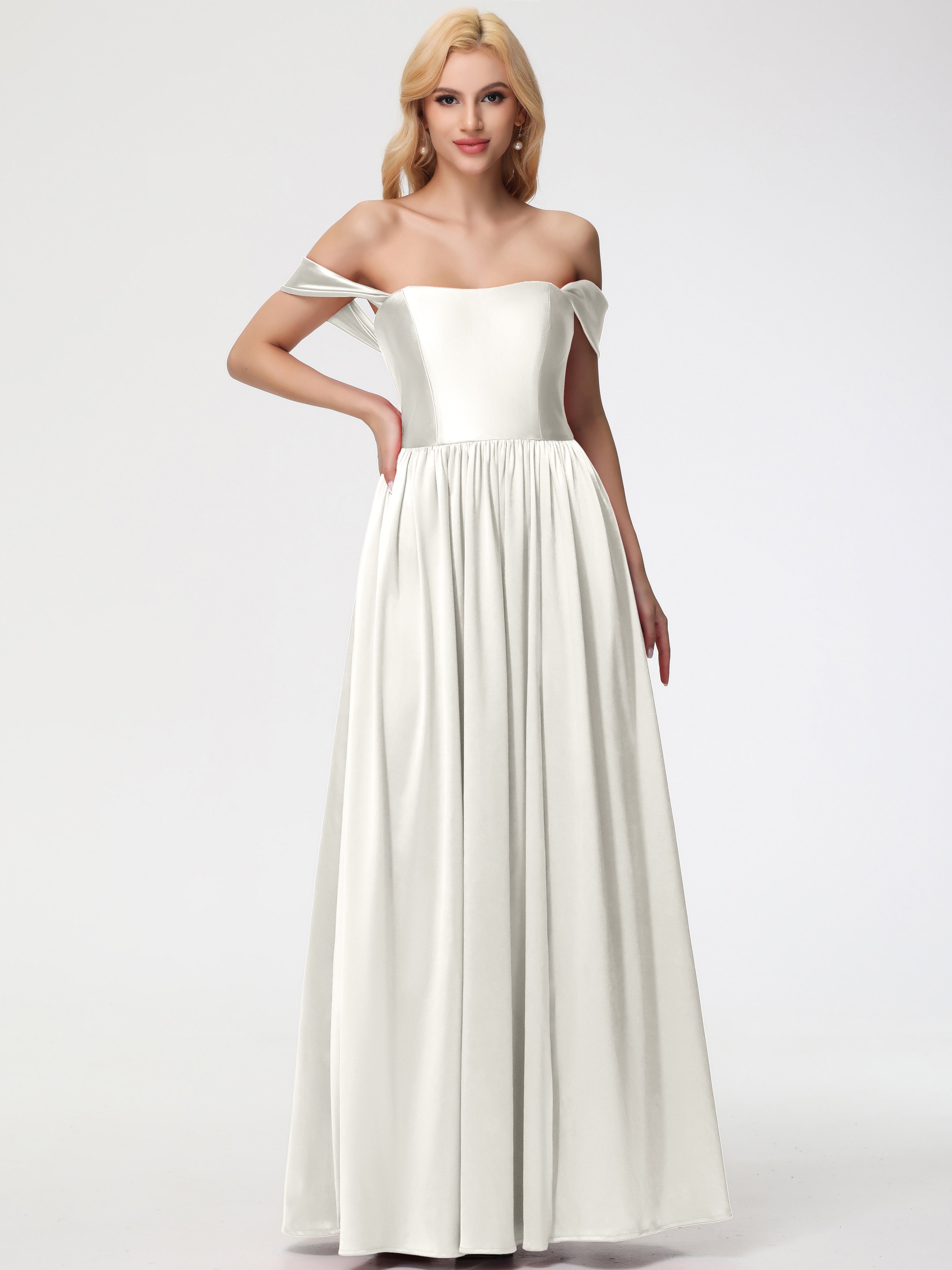 Robes De Demoiselle D'Honneur Ivoire épaule Dénudée Satin Extensible Robe De Demoiselle D'Honneur Robe à Bretelles Amovibles