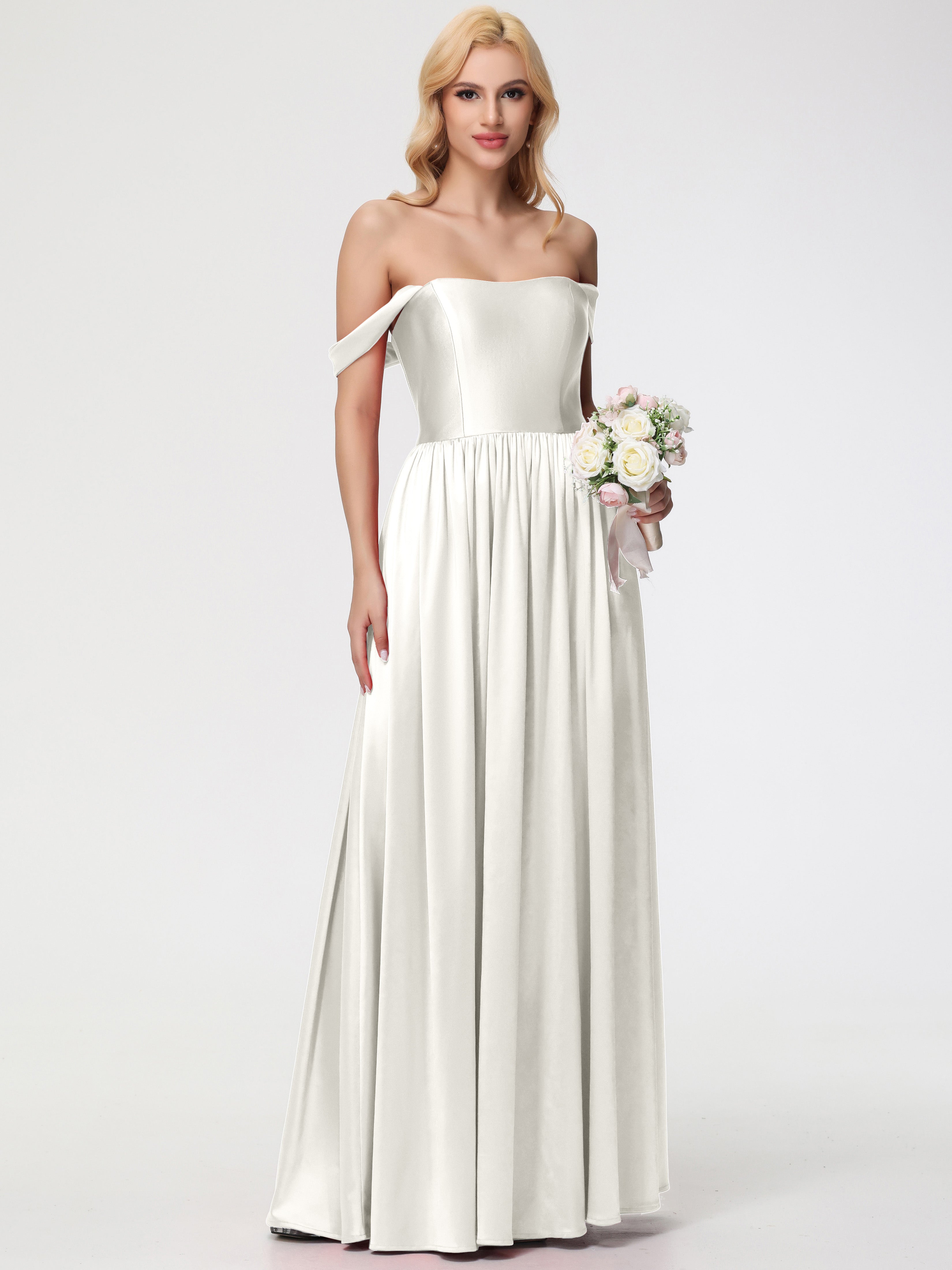 Robes De Demoiselle D'Honneur Ivoire épaule Dénudée Satin Extensible Robe De Demoiselle D'Honneur Robe à Bretelles Amovibles